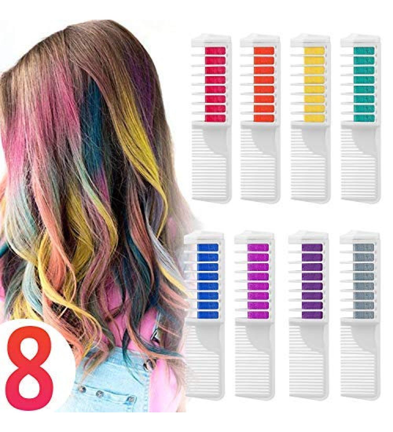 8-Piece Temporary Hair Color Chalk Comb Set for Kids | Instant Hair Dye for Parties & Cosplay - Includes Gloves & Scarf - Buy Online on GoSupps.com