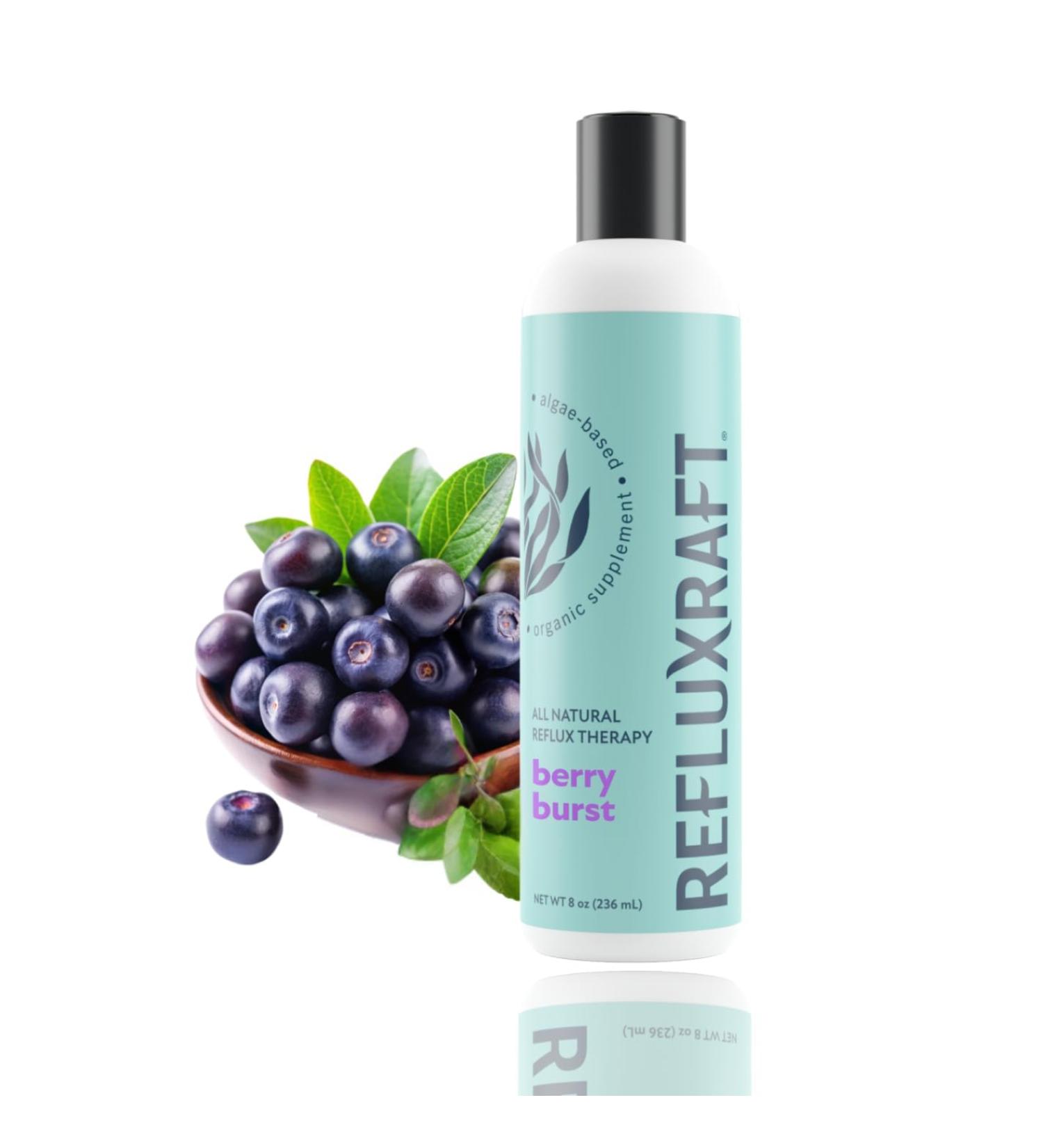 RefluxRaft Acid Reflux Therapy with Organic Alginate Pregnancy Safe Fast & Long-Lasting GERD & LPR Support Zero Sugar Gluten-Free Low Sodium Berry Burst 47 Gel Servings 8 OZ Bottle - Buy Online on GoSupps.com