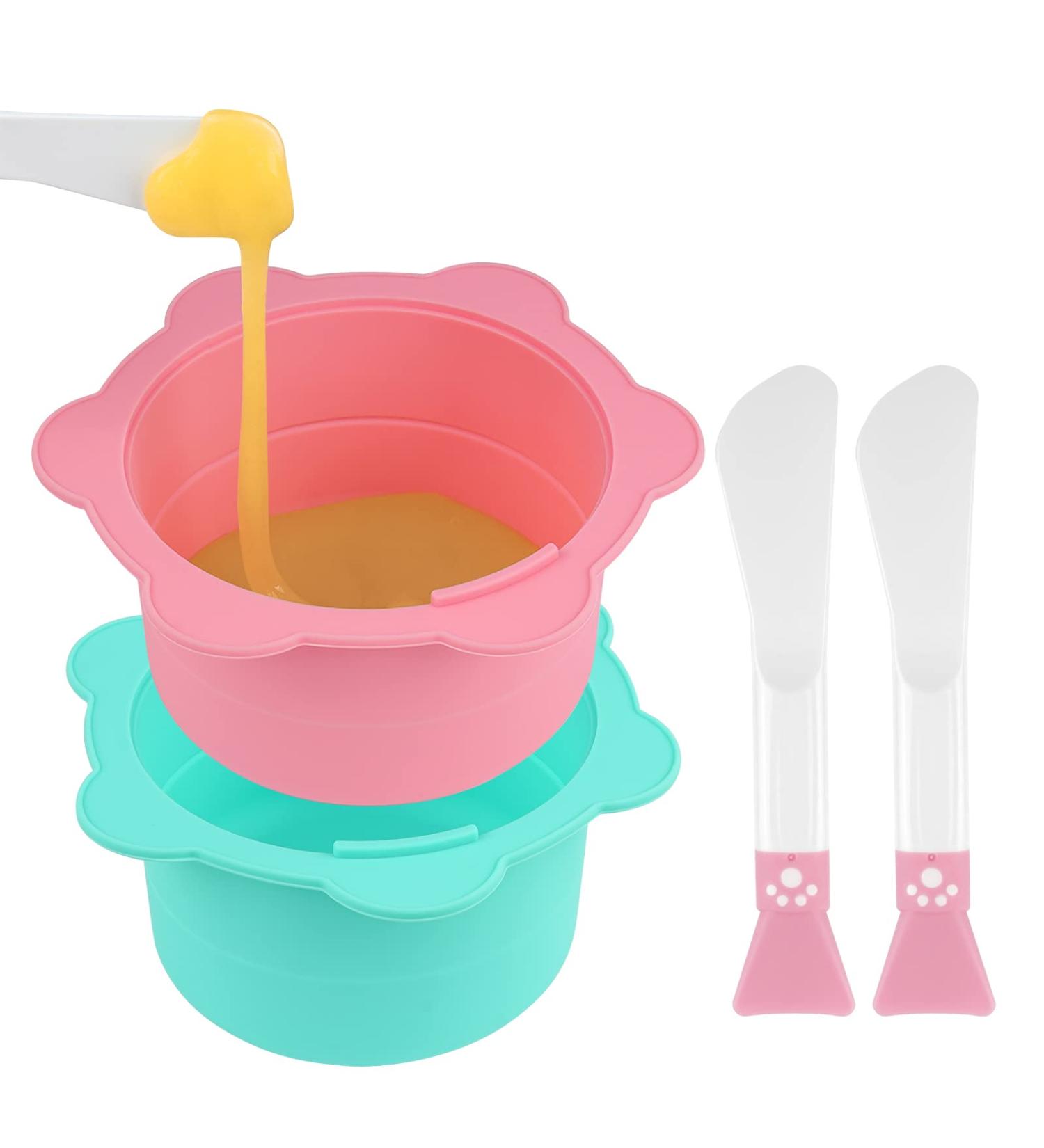 Adorila Silicone Wax Warmer Pot Set - 2 Reusable Bowls with Spatula | Hair Removal Waxing Accessories in Pink & Green - Buy Online on GoSupps.com