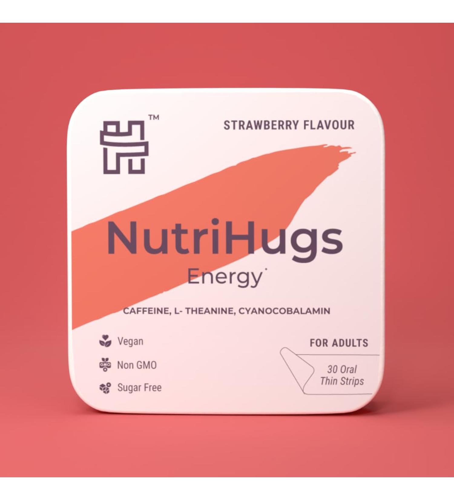 MedHugs NutriHugs Energy Oral Thin Film Strips Caffeine 50mg L-Theanine 30mg & B12 1500mcg | Fast-Acting Focus & Alertness | Vegan Sugar-Free Non-GMO | Doctor-Formulated | 30 Strips - Buy Online on GoSupps.com