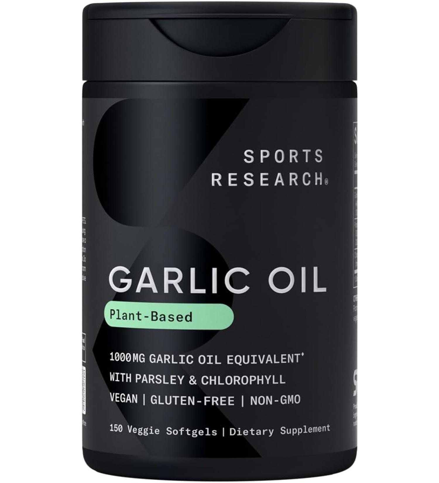 Sports Research Plant-Based Garlic Oil with Parsley & Chlorophyll - 150 Veggie Softgels for Immune Support - Buy Online on GoSupps.com