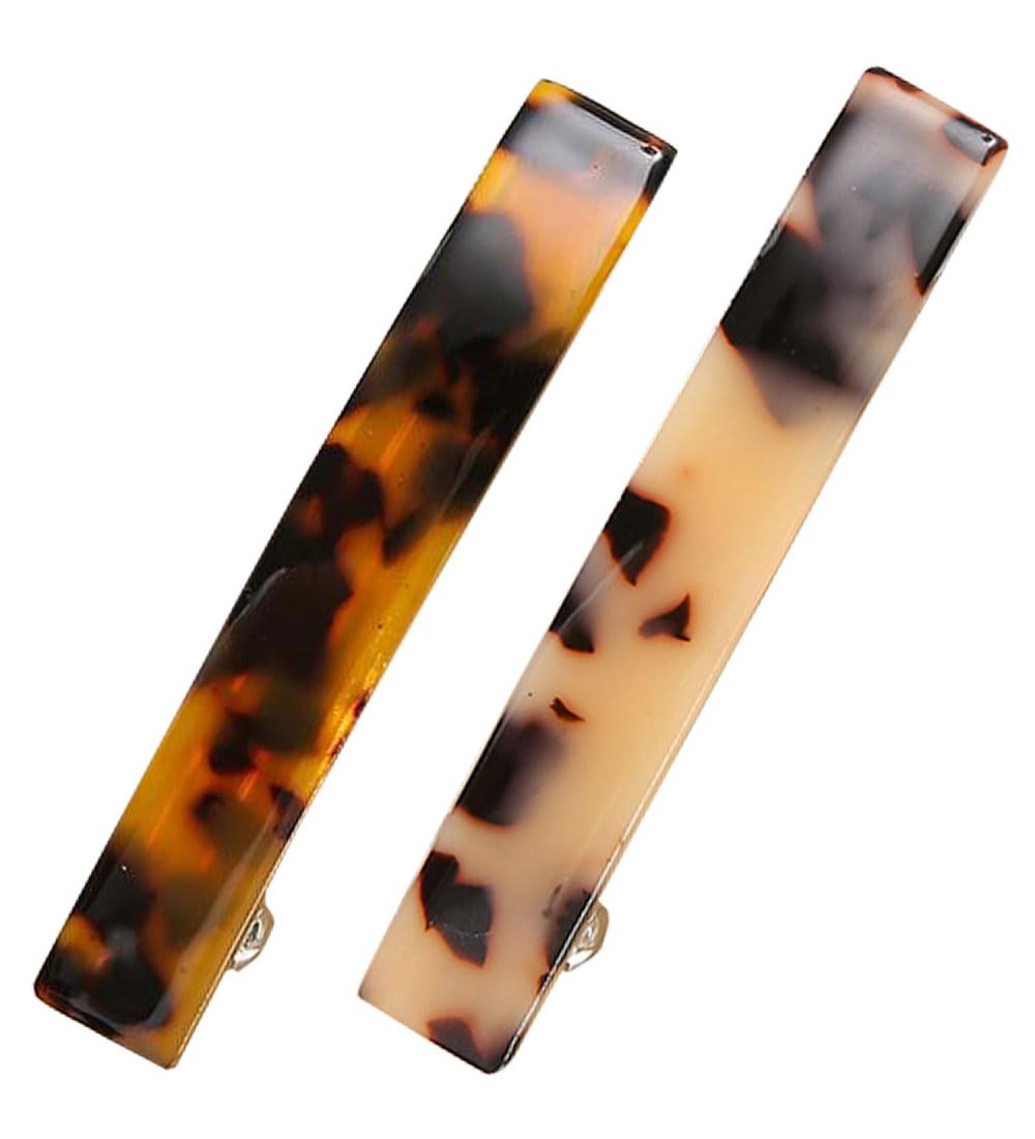 2 Pieces French Design Hair Barrette Tortoise Shell Hair Barrettes Clips Automatic Hair Clip Rectangle Hair Clips for Thin And Thick Hair - Buy Online on GoSupps.com