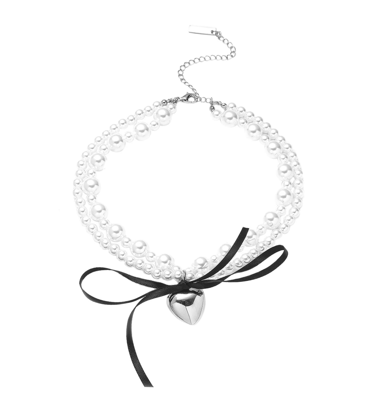 Oralgo Double-Layer Pearl Choker Necklace for Women | Korean Loop Heart Neck Chain | Everyday Jewelry - Buy Online on GoSupps.com