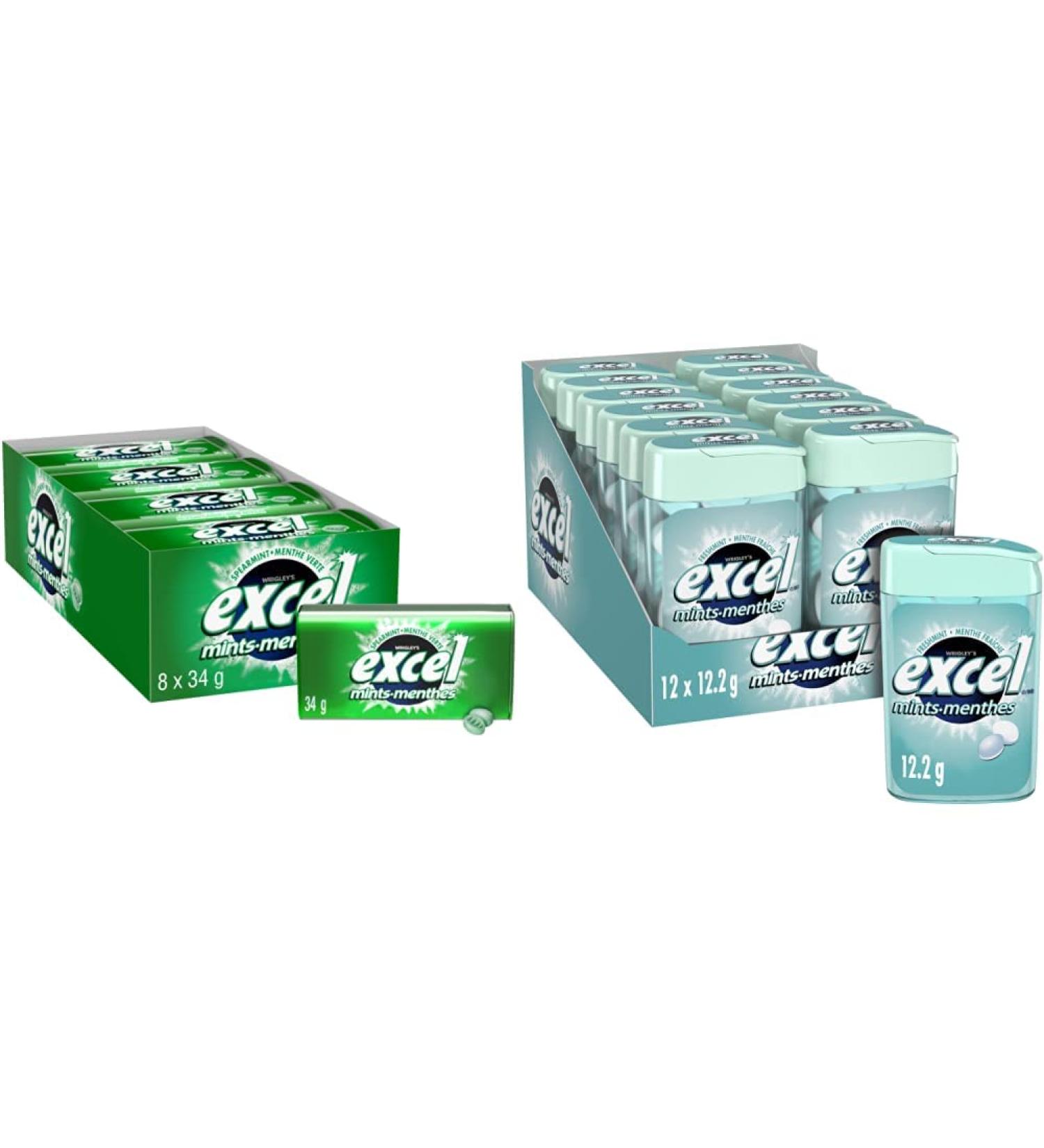 Excel Mints Spearmint Pack of 8 x 34g & Fresh Mint 12gm 12 Count Spearmint Spearmint + Fresh Mint 12gm - Buy Online on GoSupps.com
