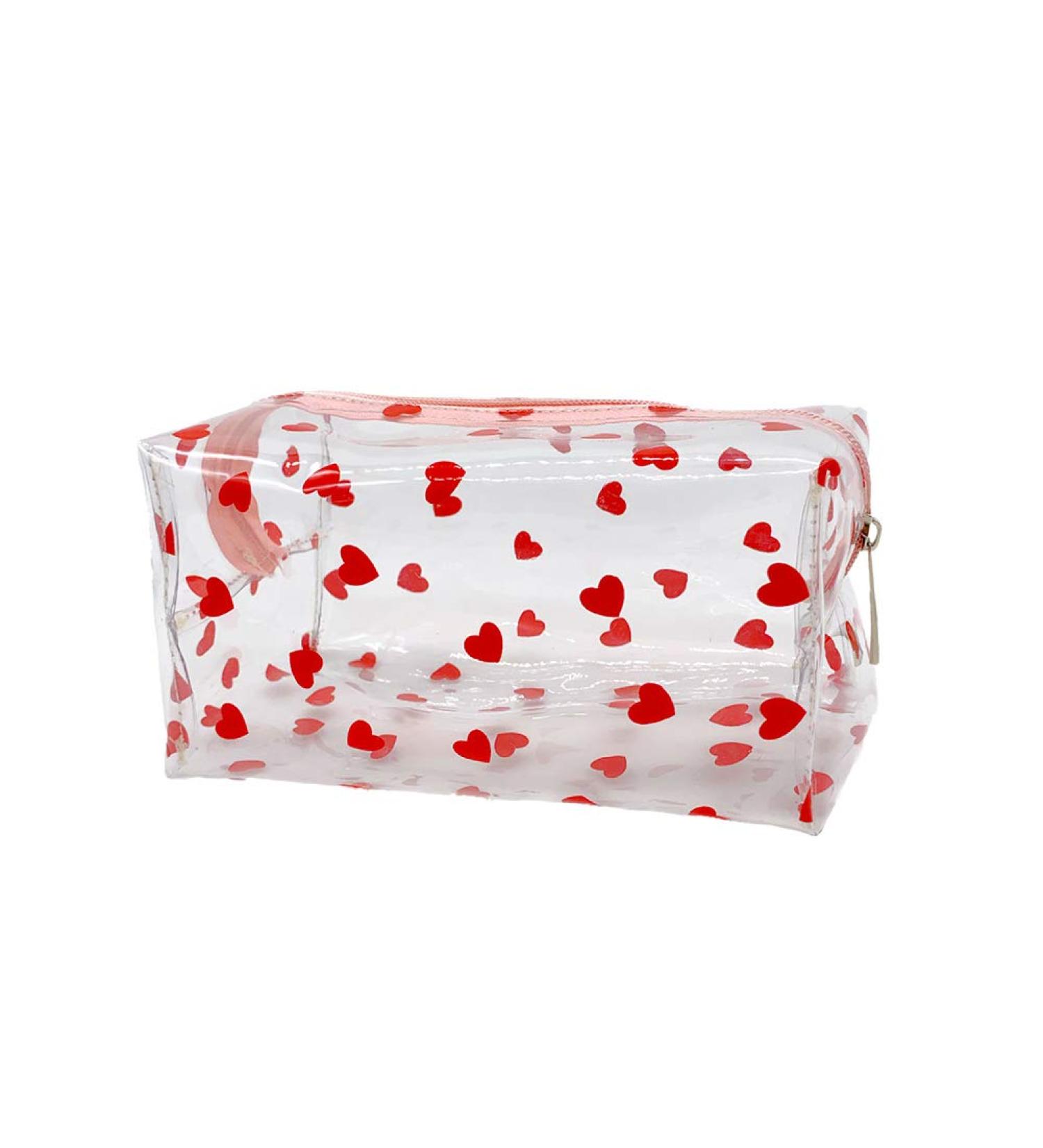 JIHUOO Clear PVC Travel Cosmetic Bag - Toiletry Bag for Women & Girls | Perfect Wash Bag with Heart Design - Buy Online on GoSupps.com