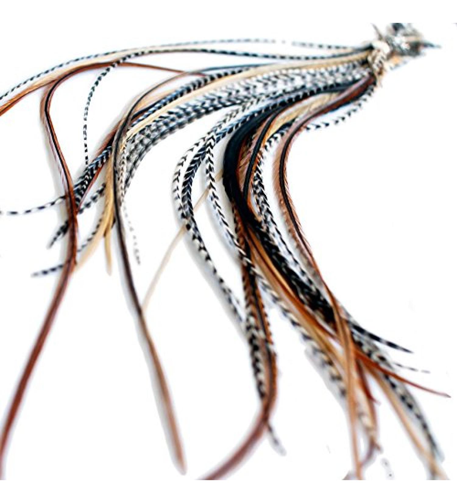 10 Rare Skinny Super Long Real Feather Hair Extensions - 13-15+ Inch (33-38+ cm) - Buy Online on GoSupps.com