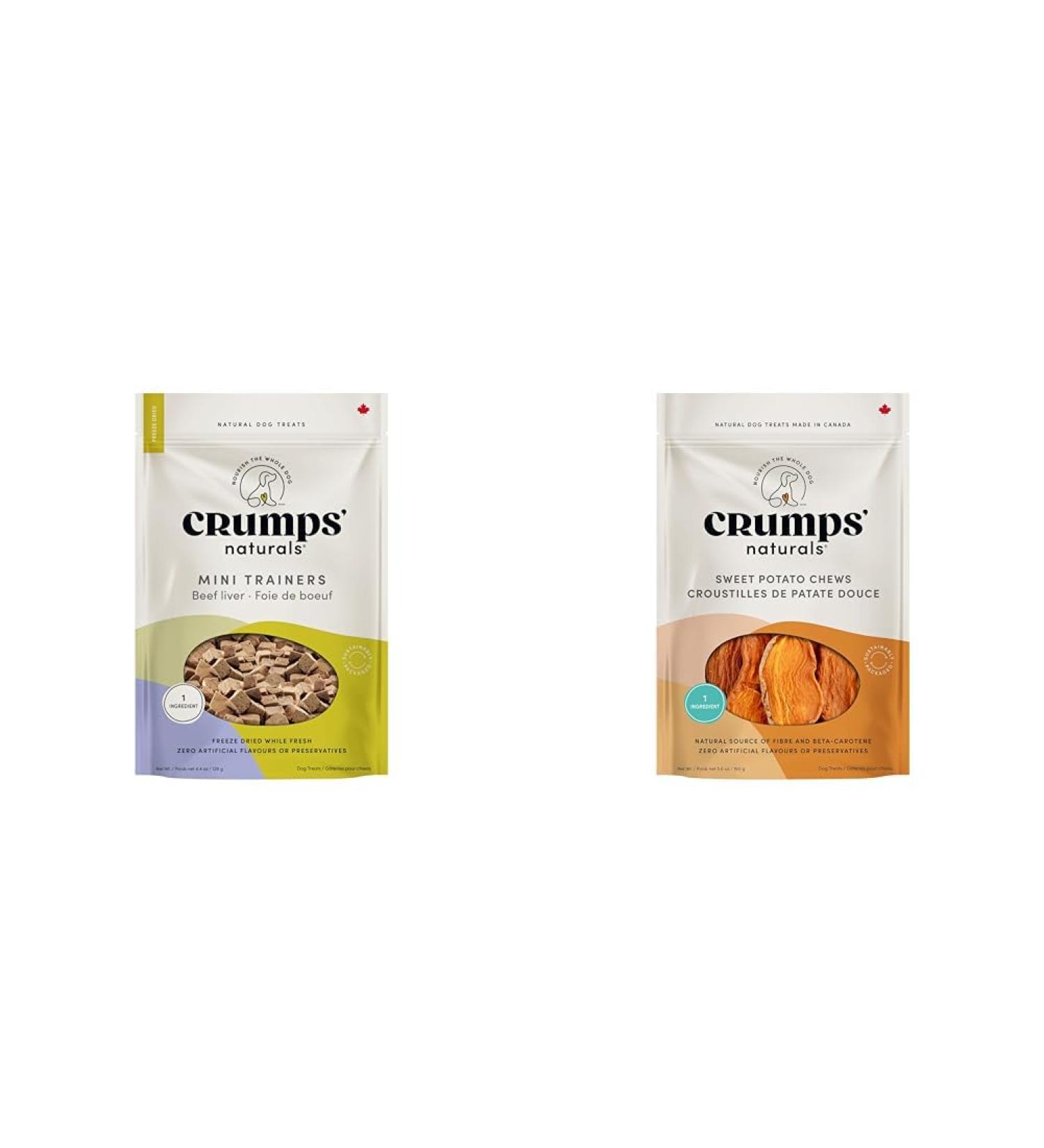 Crumps' Naturals Mt-Fd-105 Mini Trainers Freeze Dried Beef Liver (1 Pack) 126 G (Packaging May Vary) & Sweet Potato Chews 5.6oz / 160g Brown (SP-160) - Buy Online on GoSupps.com