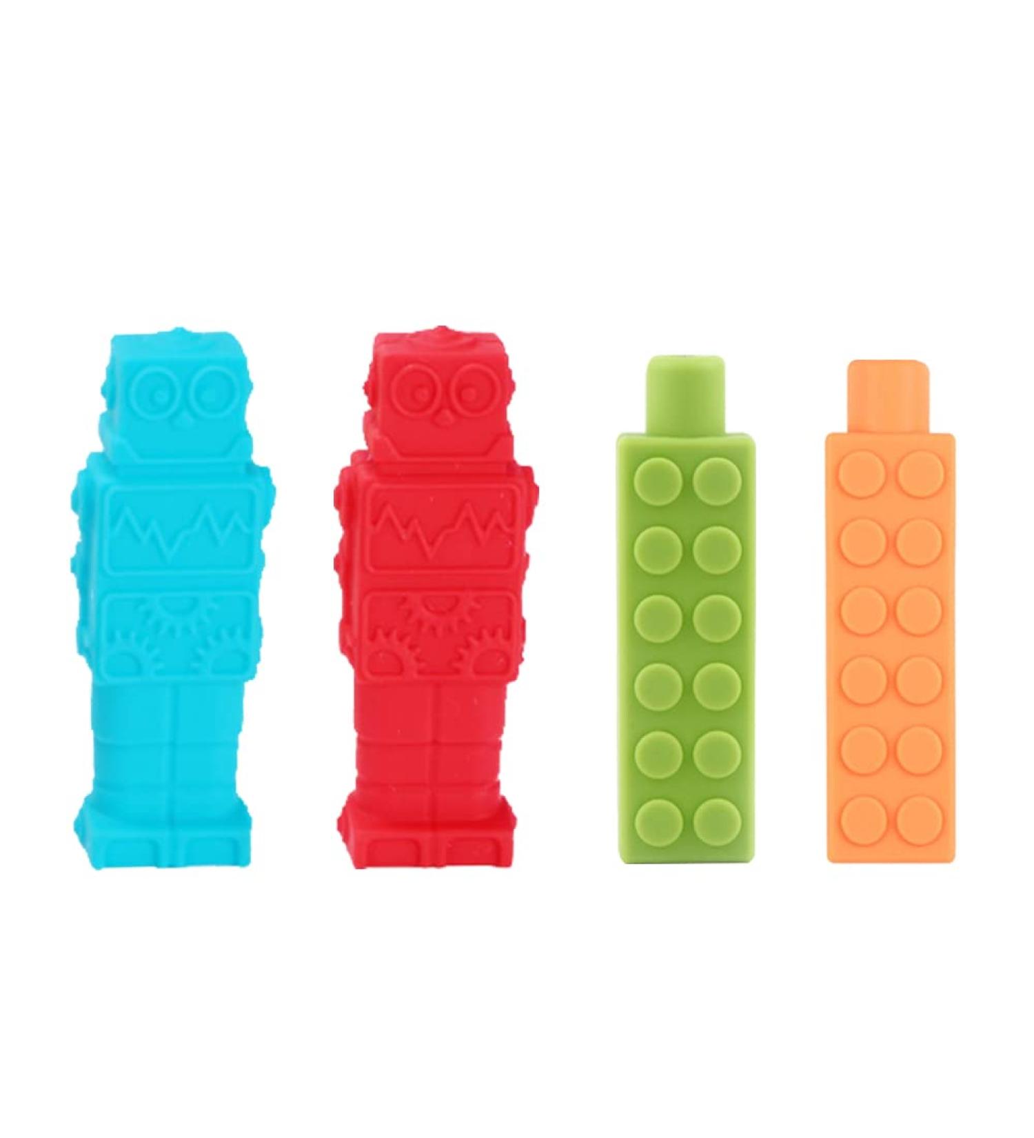 Pencil Topper for Kids - Yuccer 4 Pack Silicone Autism Toy | Healthy & Fun Colors (Gray Blue Green Orange) - Buy Online on GoSupps.com