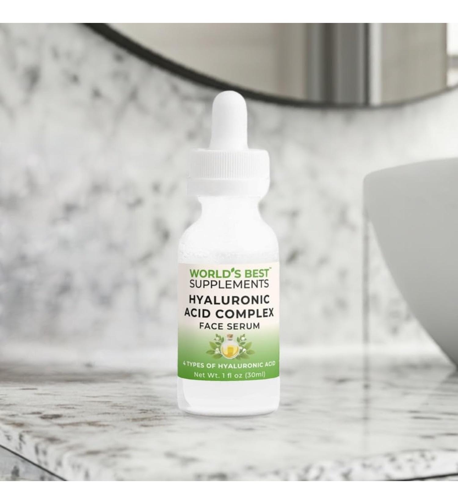 Hyaluronic Acid Complex Face Serum | 1 oz | Deep Hydrating Formula Boost Elasticity Reduce Wrinkles Smooth Fine Lines Non-Greasy | World's Best Supplements - Buy Online on GoSupps.com