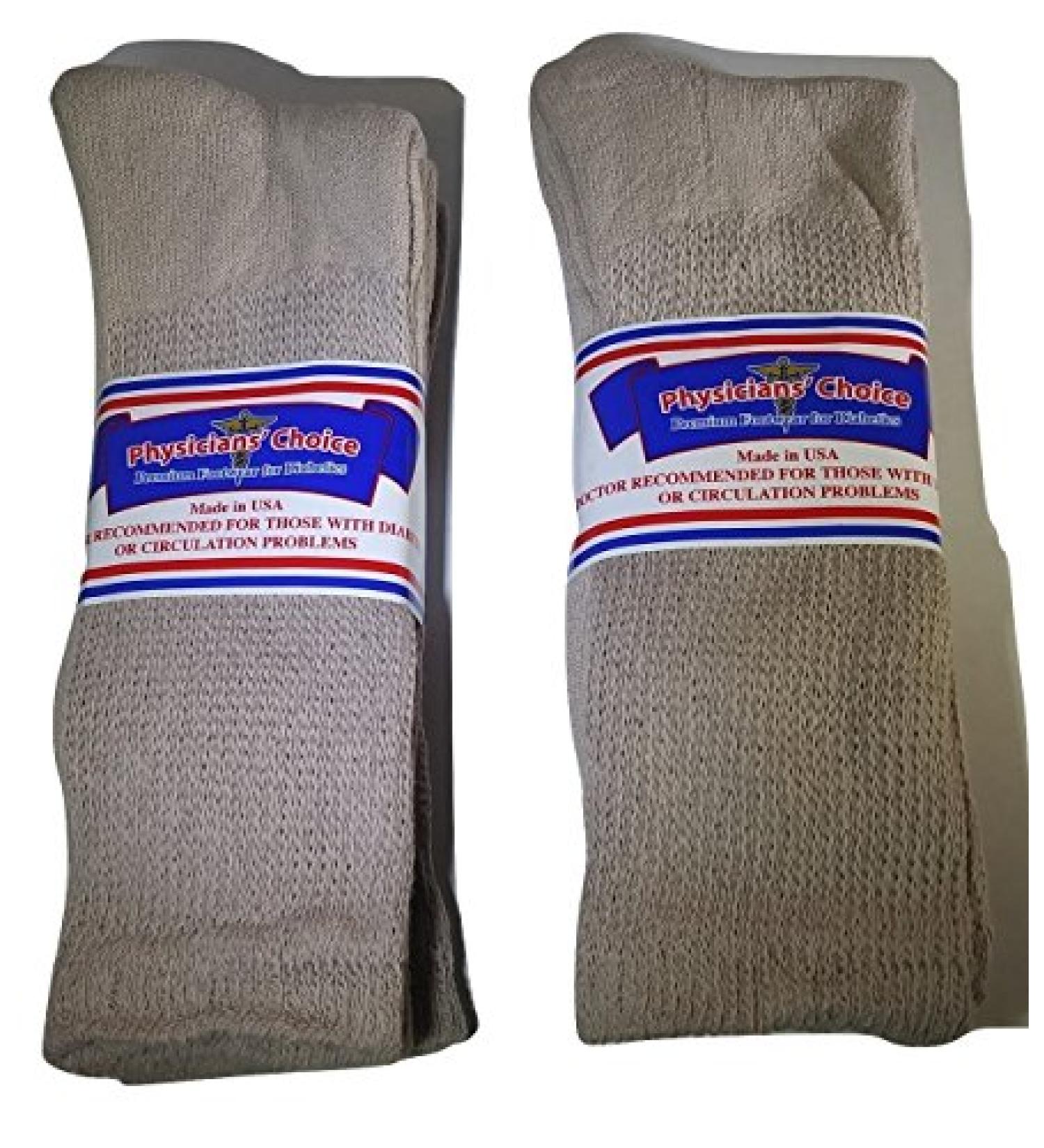 6 Pair Physicians Choice Diabetic Socks Crew Size 13-15 Loose Fit - TAN
