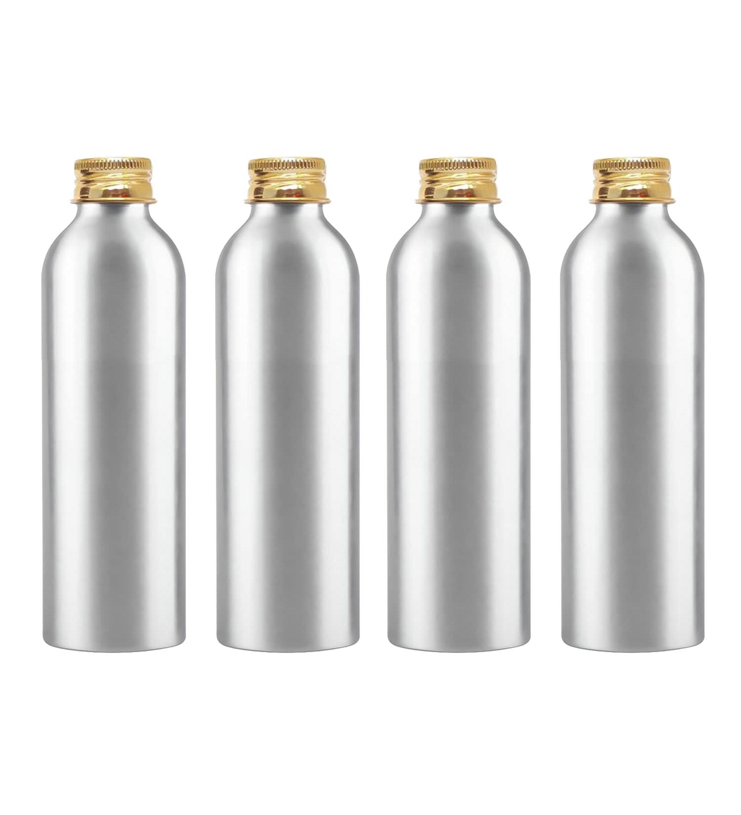 Zeoabsy 200ml Aluminum Bottles - 4 Pack Silver with Gold Screw Lids for Cosmetics Oils & Travel | Refillable & Durable - Buy Online on GoSupps.com