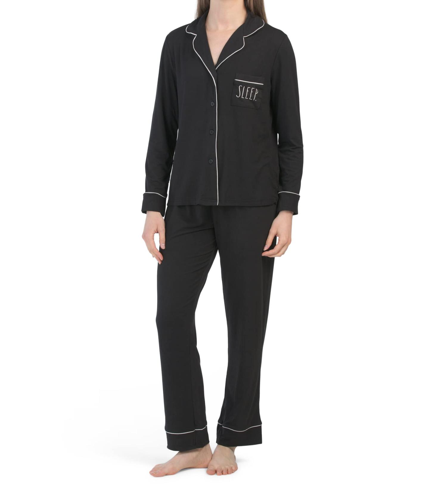 Rae Dunn 2 Piece Pajama Set with Eye Mask - Sleep/Black Medium | International Shipping Available - Buy Online on GoSupps.com