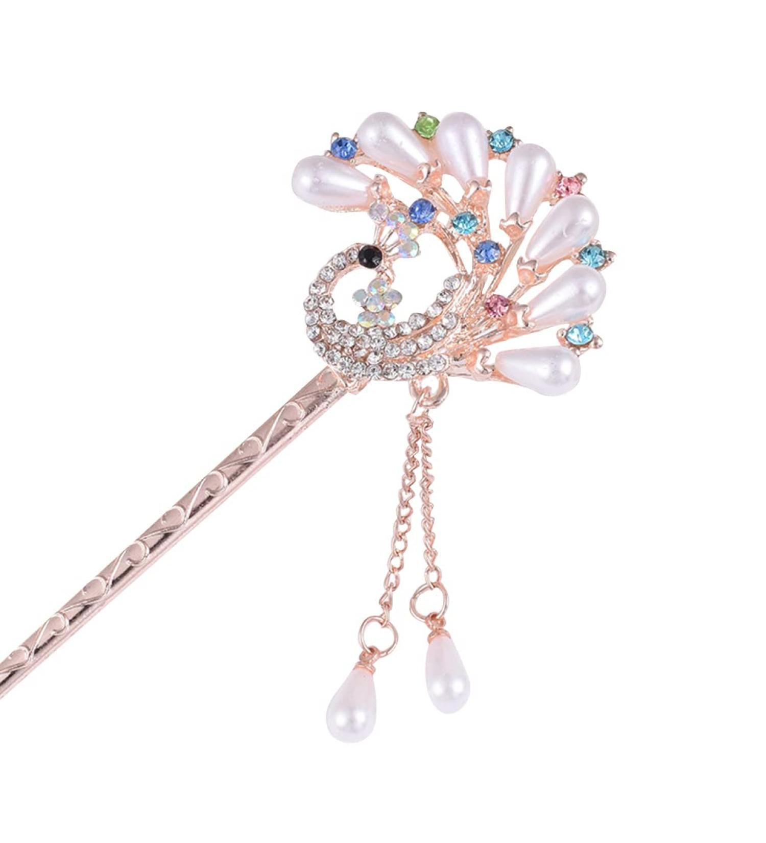 Chinese Hair Stick Flowers Rhinestone Metal Hair Sticks Beads Hair Pin Vintage Elegant Hair Sticks Shiny Rhinestone Hair Chopsticks Elegant Headpiece Fashion Hair Styling Accessories for Women Girls - Buy Online on GoSupps.com