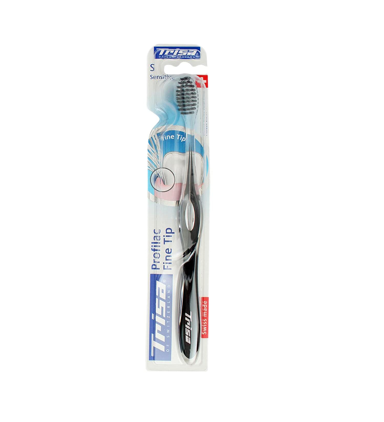 TRISA Profilac Fine Tip Sensitive Toothbrush - Gentle & Efficient Cleaning | Soft Black/White for Sensitive Teeth - International Shipping Available - Buy Online on GoSupps.com