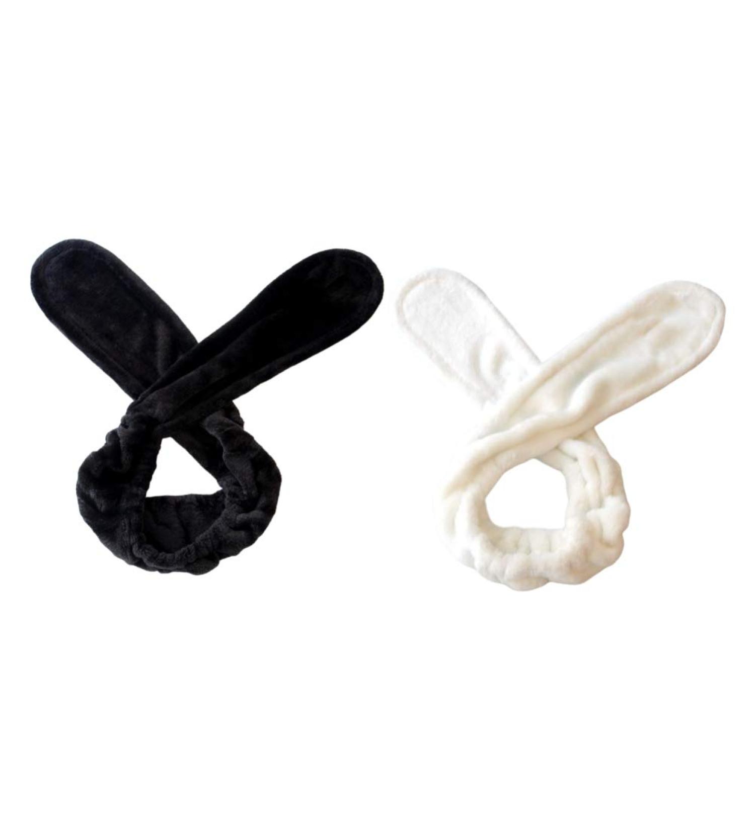 Beaupretty Plush Rabbit Ear Hair Ties - 2 Pieces Flexible Head Wraps for Washing & Makeup (Black & White) - Buy Online on GoSupps.com