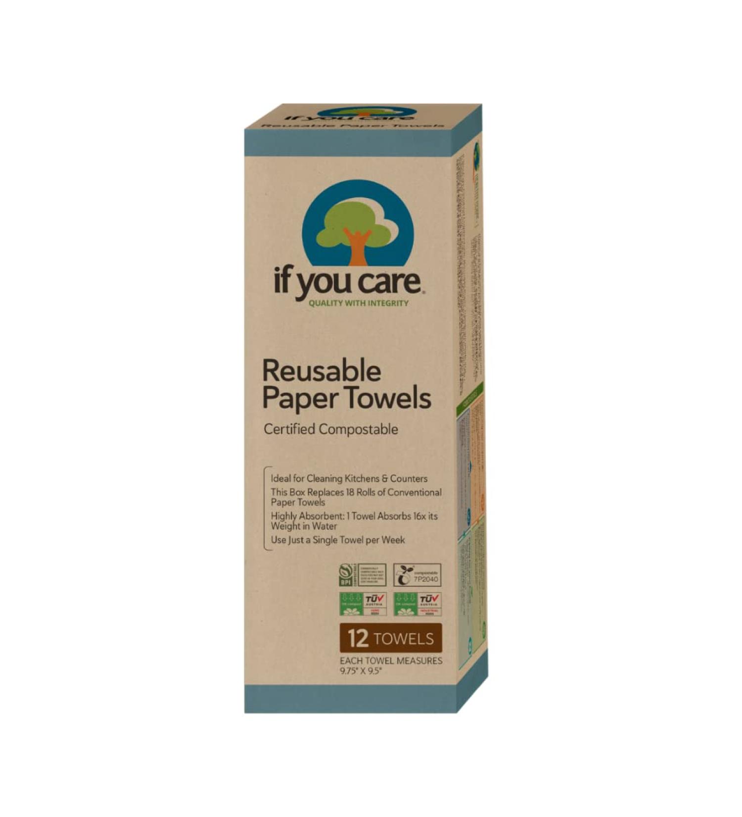 If You Care Reusable Paper Towels - 12 Eco-Friendly, Compostable Cleaning Cloths for Kitchen & Home - Buy Online on GoSupps.com