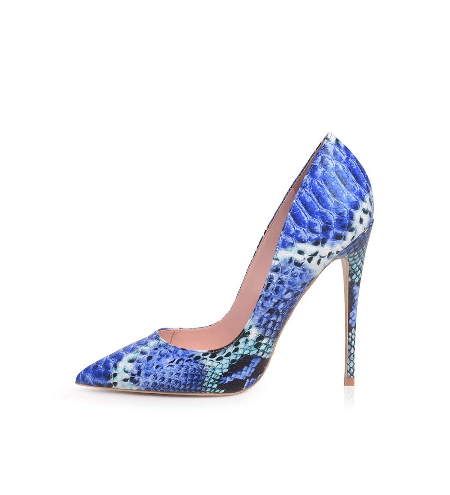 Elisabet Tang Women's Blue Snakeskin High Heel Pumps - 4.7 inch Stiletto Heels - Buy Online on GoSupps.com