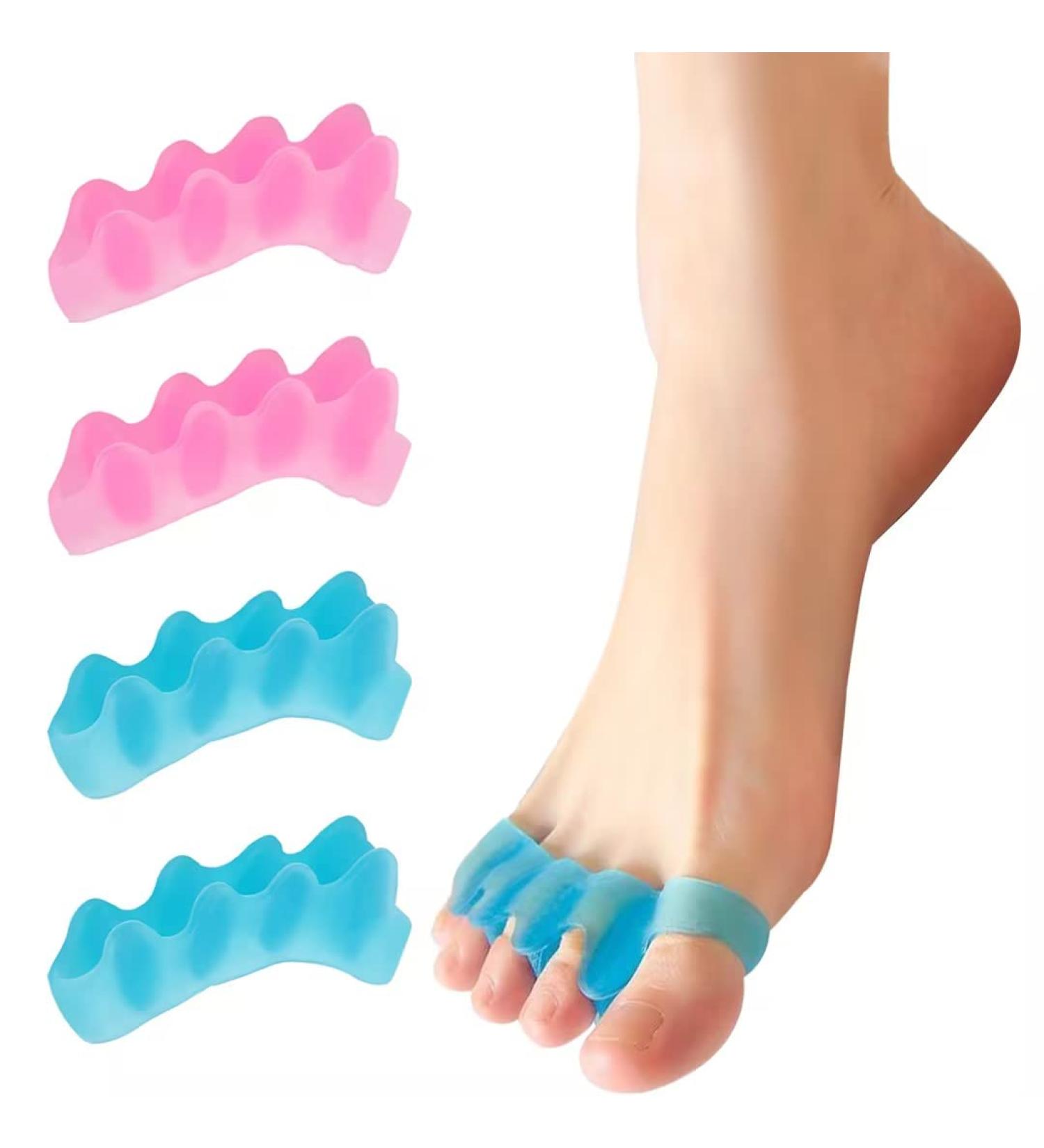 ZnnaYoha Toe Separators (4 PCS) - Soft Gel Toe Spacers for Foot Pain Relief - Bunion Corrector - Universal Size (Pink/Blue) - Buy Online on GoSupps.com