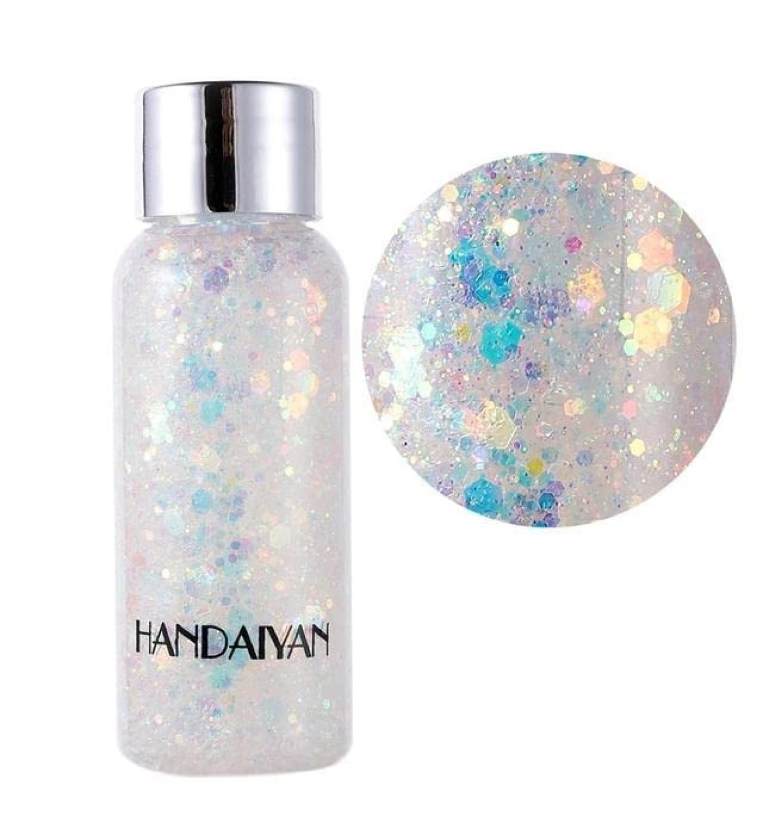 Mermaid Sequins Chunky Glitter Gel - Easy to Apply & Remove - Festival Liquid Eyeshadow for Body, Face, Hair, Nails - White - Buy Online on GoSupps.com
