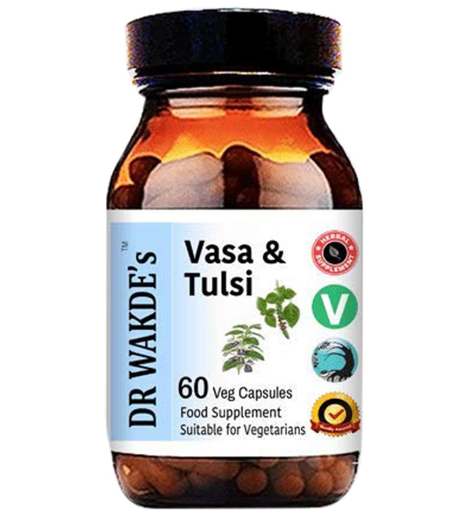 DR WAKDE'S Vasa & Tulsi Capsules (60 Veg Caps Promotes Healthy Lungs Ayurvedic Supplement Vegan Herbal All Natural Made in UK)