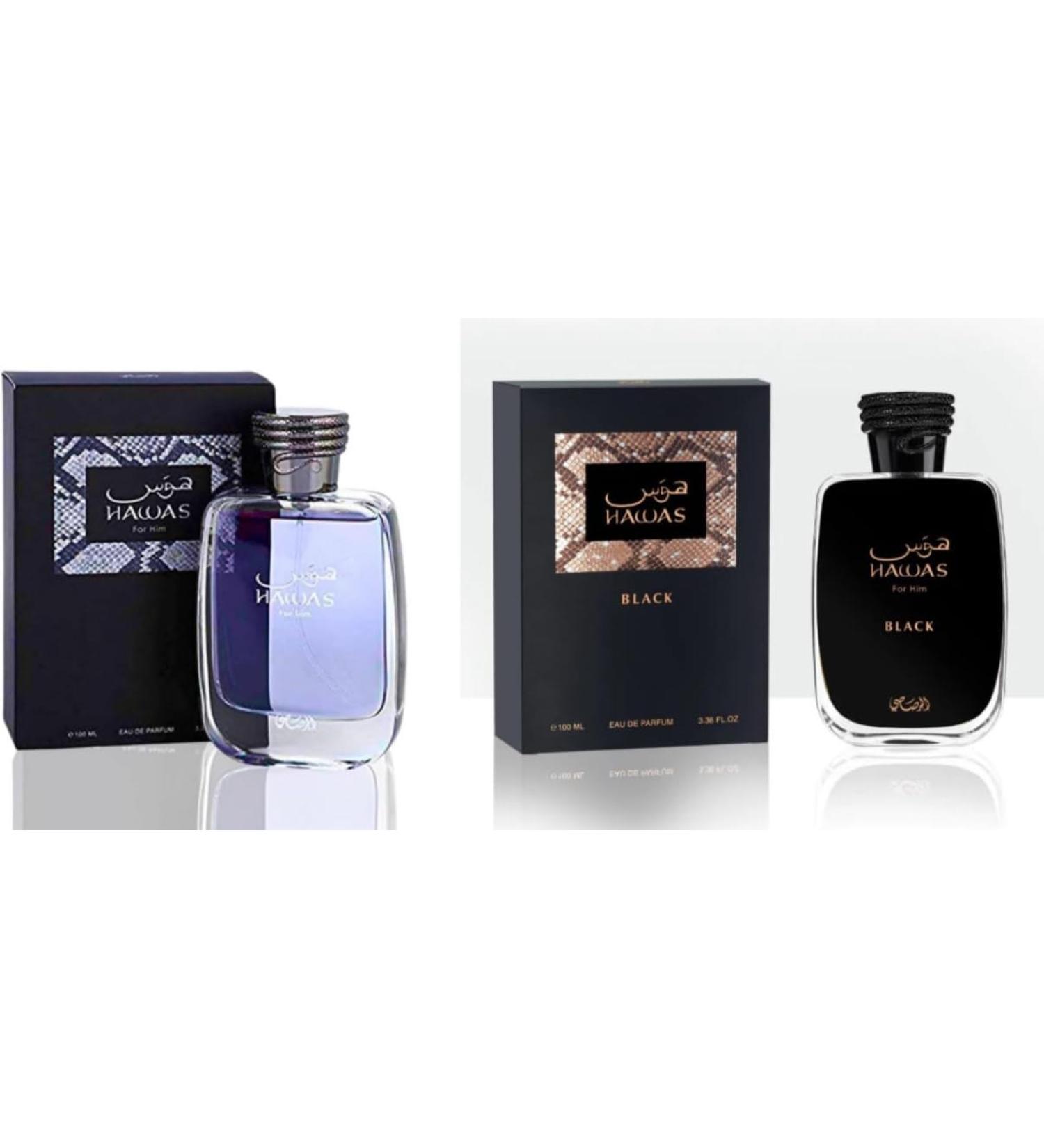 Hawas Eau De Parfum for Men and Hawas Black Eau De Parfum 3.3 fl oz each Combo Set