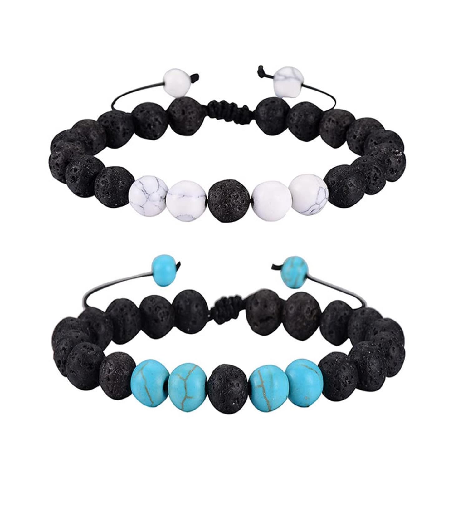 Turquoise Lava Rock Bracelet - 2pcs Aromatherapy Essential Oil Diffuser Adjustable Stress Relief Yoga Accessory | Healing Volcanic Stone Beads - Buy Online on GoSupps.com