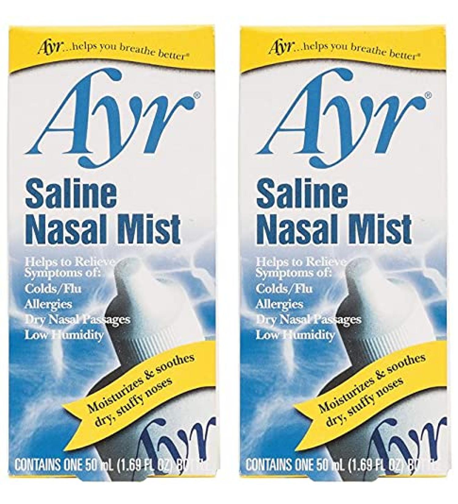 Ayr Saline Nasal Mist 1.69oz Spray Bottles - 2 Count Pack for Sinus Relief - Buy Online on GoSupps.com