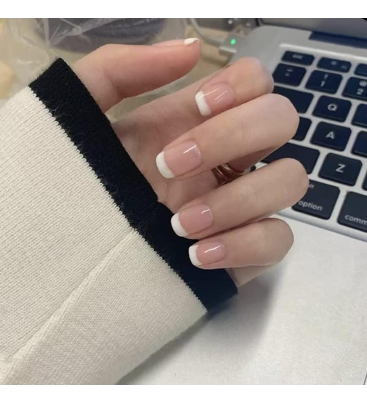 French Tip Press on Nails - Short Press On Nails with Nail Tips White edged pink Design Glossy press on nails Acrylic False Nails Cute Artificial Nails - Buy Online on GoSupps.com