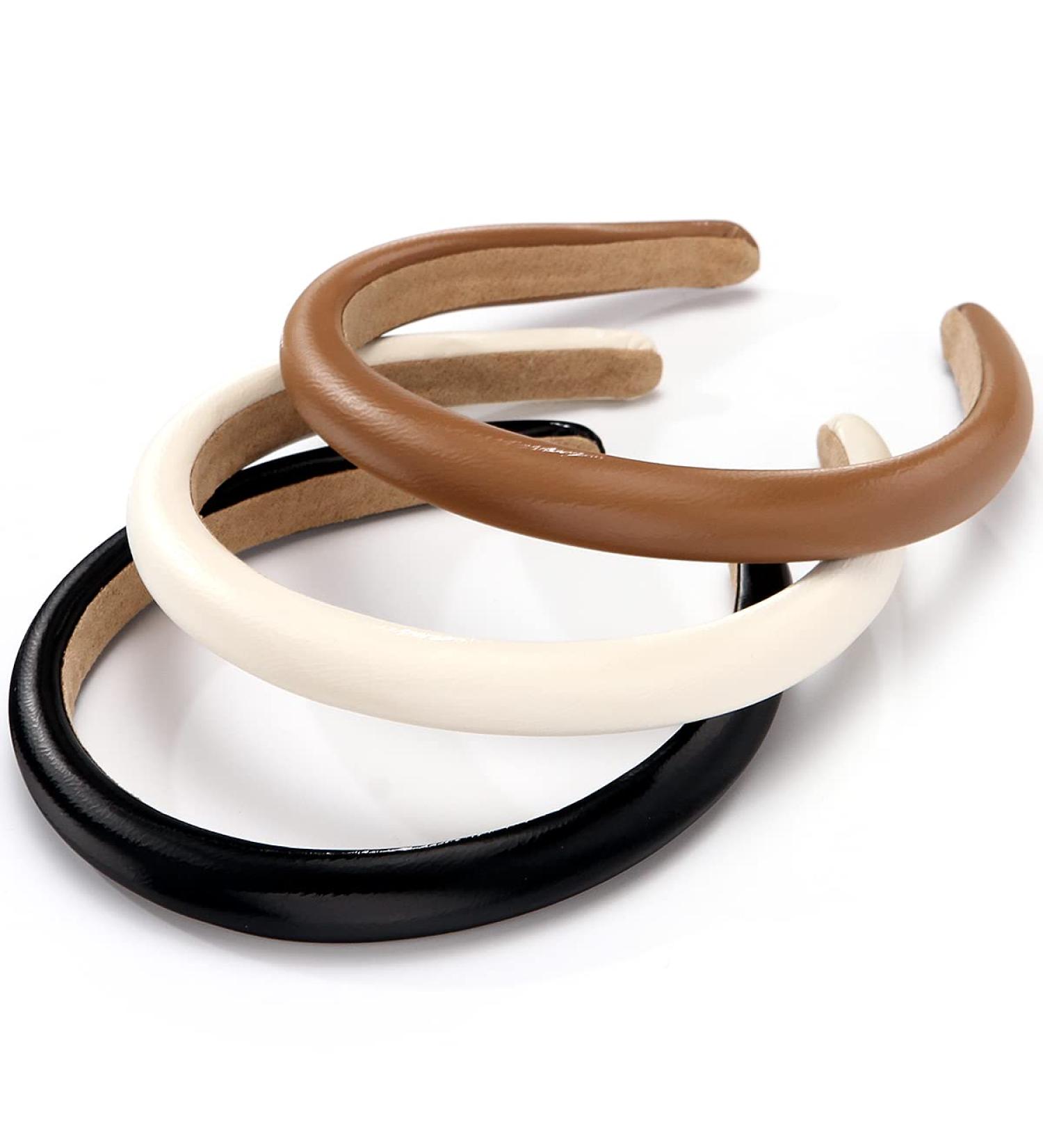 BOMTTY 3 Pack Padded Leather Headbands for Women - Black White Brown - Fashion Hair Accessories - Buy Online on GoSupps.com
