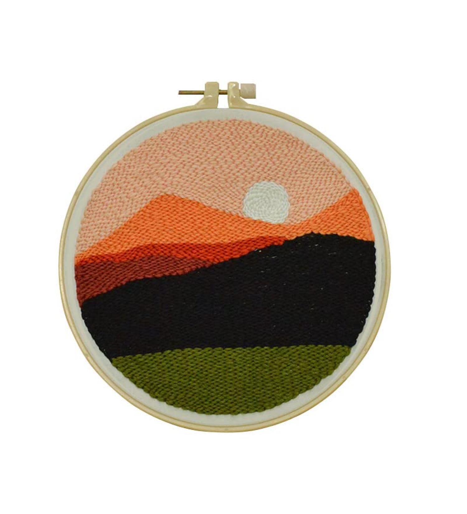 Punch Needle Rug Kit for Beginners - Sunrise on Mountain Design | Embroidery Starter Set with Color Pattern, Yarn, and Hoop - Buy Online on GoSupps.com