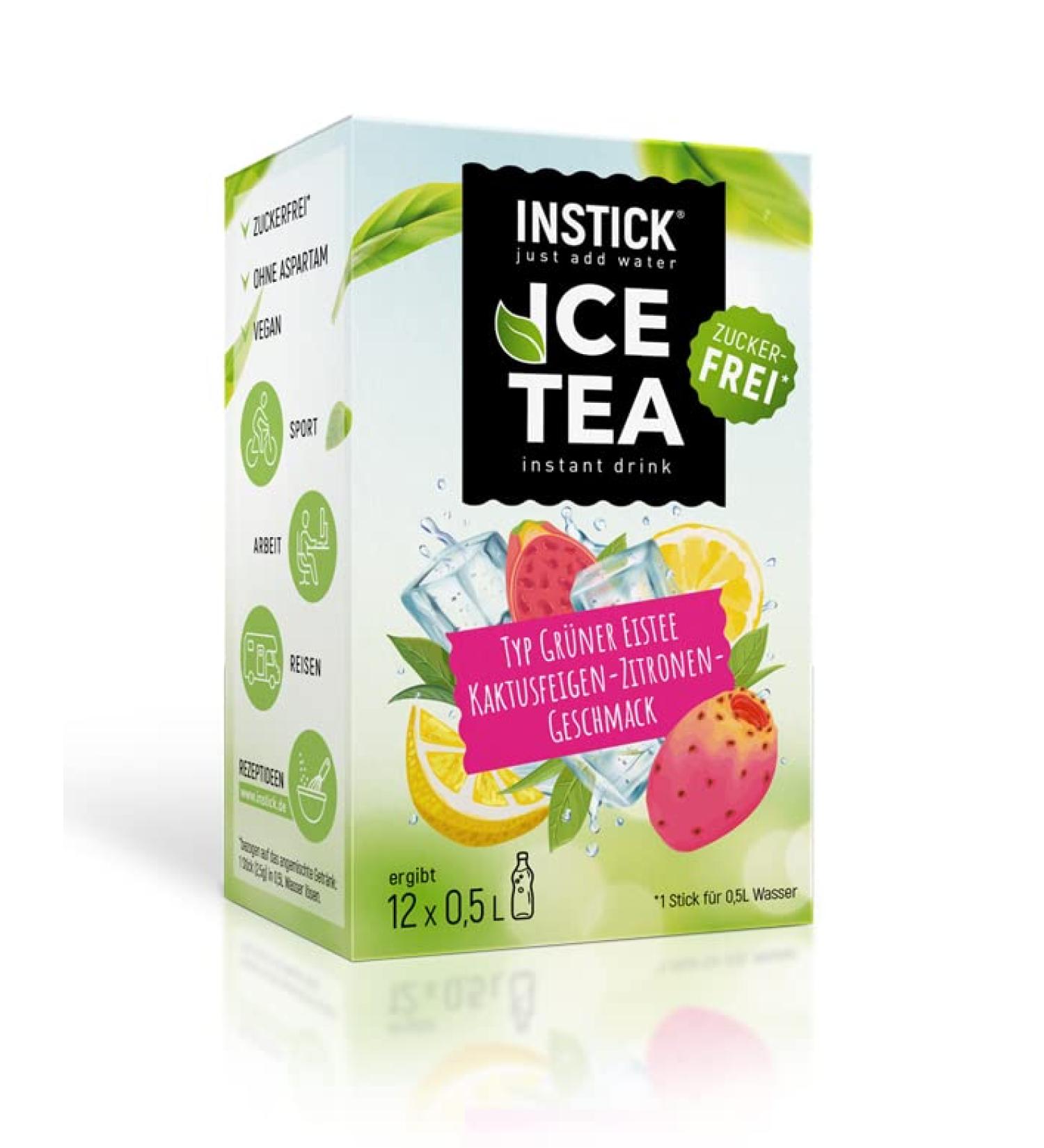 Intick Ice Tea | Sugar-Free Instant Drink | Vegan Green Tea Powder with Cactus Fig & Lemon | 12 Pack (0.5-1L) | Low-Calorie Beverage with Vitamin C - Buy Online on GoSupps.com