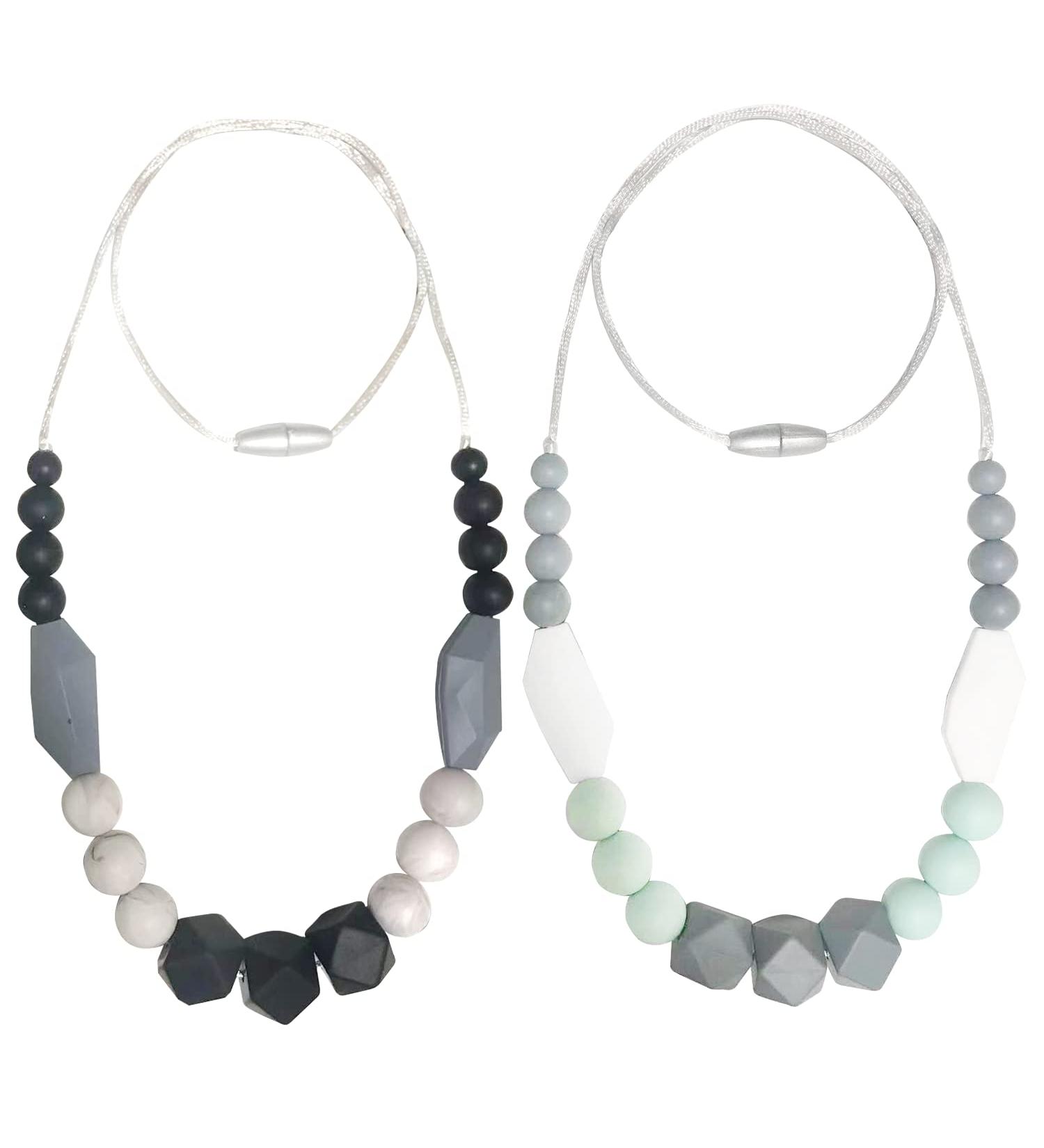 Chew Necklaces for Sensory Kids 2 Pack Baby Silicone Teething Necklace Nursing Necklace Breastfeeding Teether Toys BPA Free Freezable Dishwasher and Refrigerator Safe - Buy Online on GoSupps.com