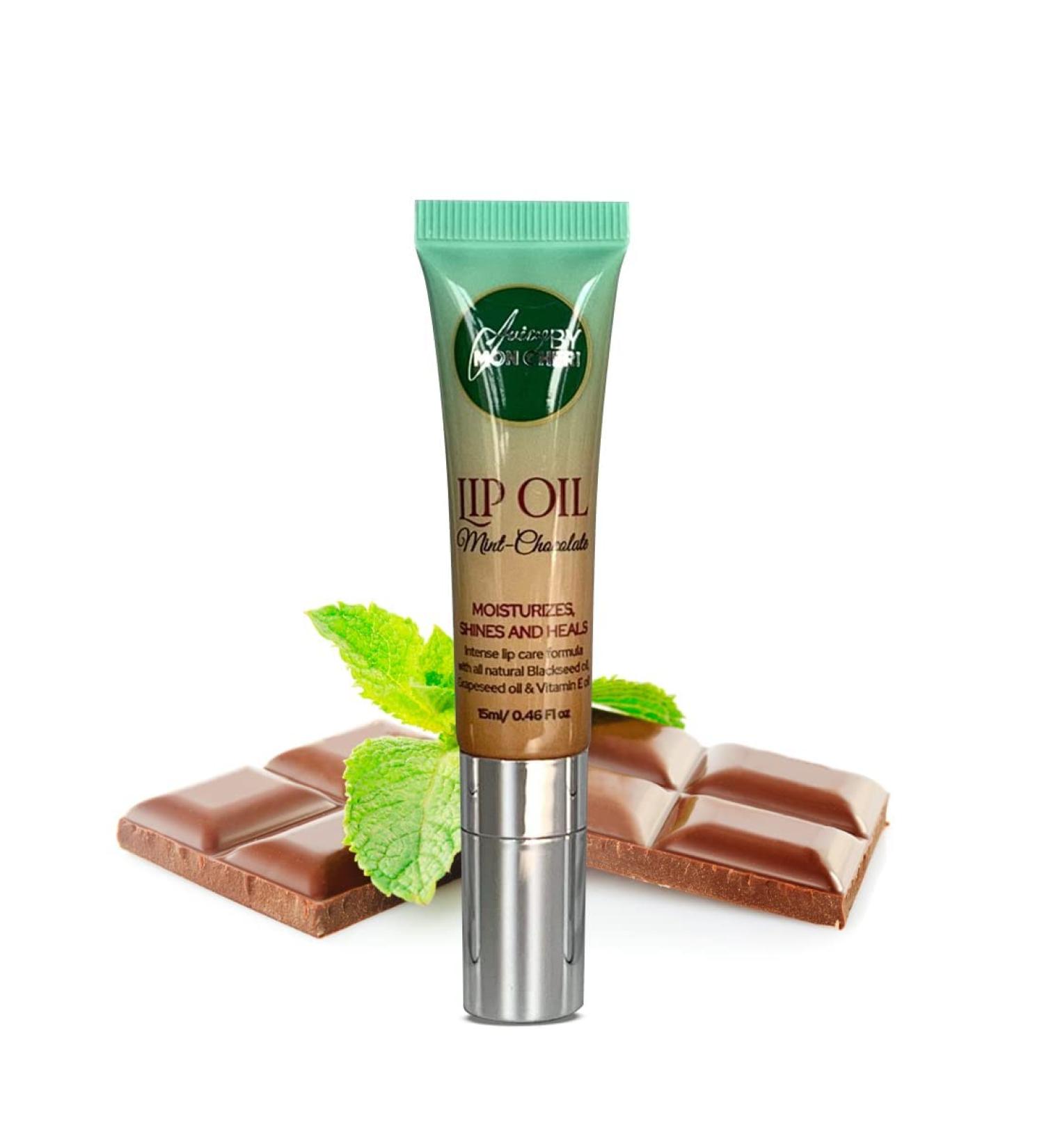 Experience the must-have lip oil! Lip Oil made with Black seed Grapeseed and Vitamin E Oils Juicy By Mon Cheri (Mint Chocolate) - Buy Online on GoSupps.com