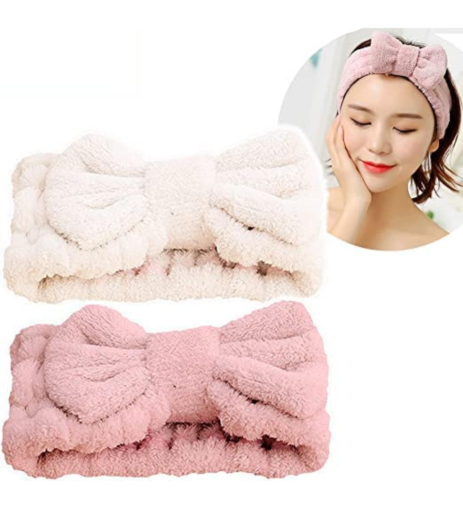 Jseng Microfiber Bowtie Women Beauty Headbands Extrame Soft & Ultra Absorbent Comfort to Wash Makeup Shower Facial Skincare Spa Thick Hair Band for Girls (Beige+Pink) - Buy Online on GoSupps.com