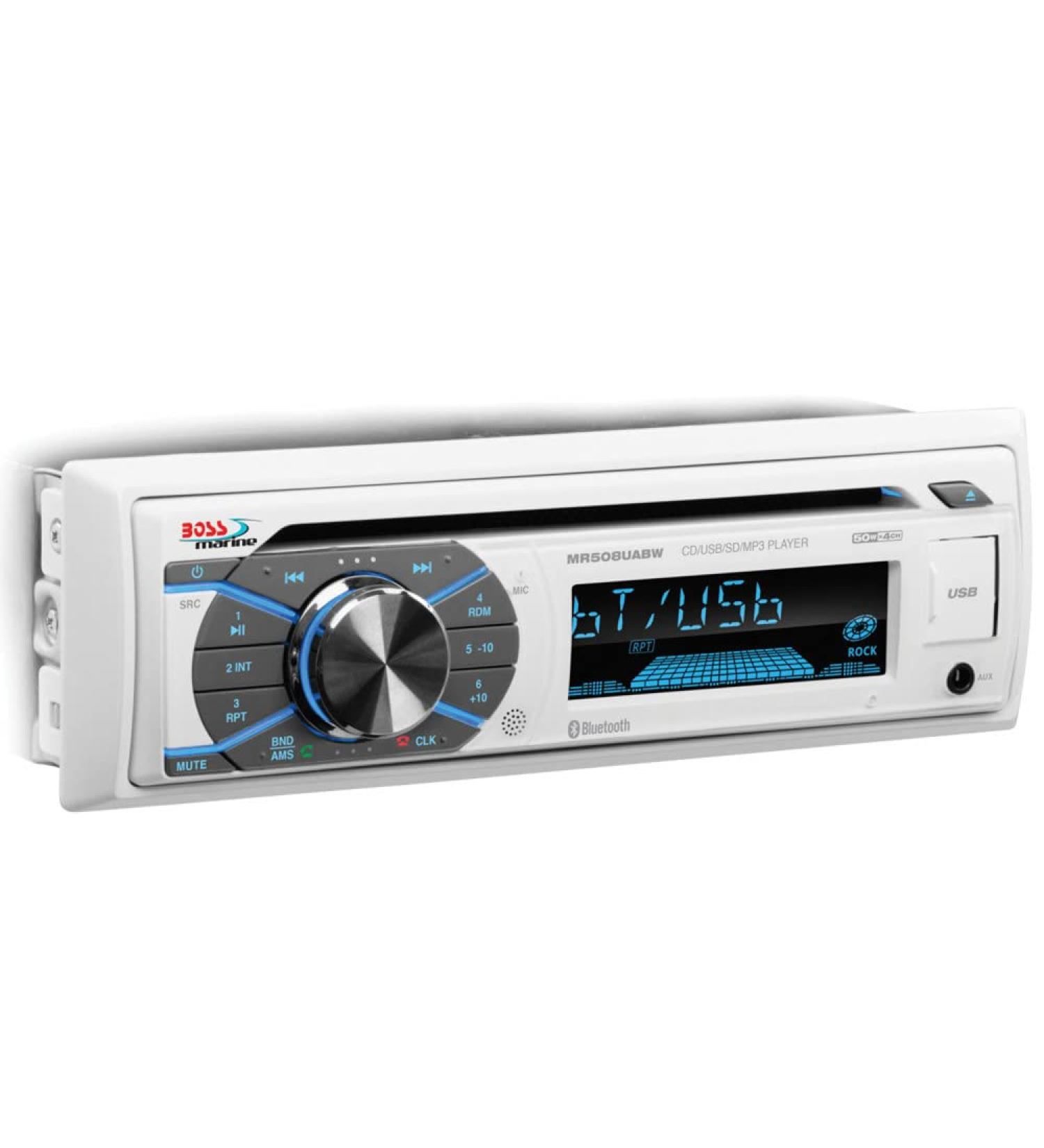 BOSS Audio Systems MR508UABW Marine Audio Stereo System - Single Din, Bluetooth Audio and Calling Head Unit, AM/FM Radio Receiver, CD Player, Weatherproof, USB, Not Touchscreen, Hook Up To Amplifier CD Receiver Receiver
