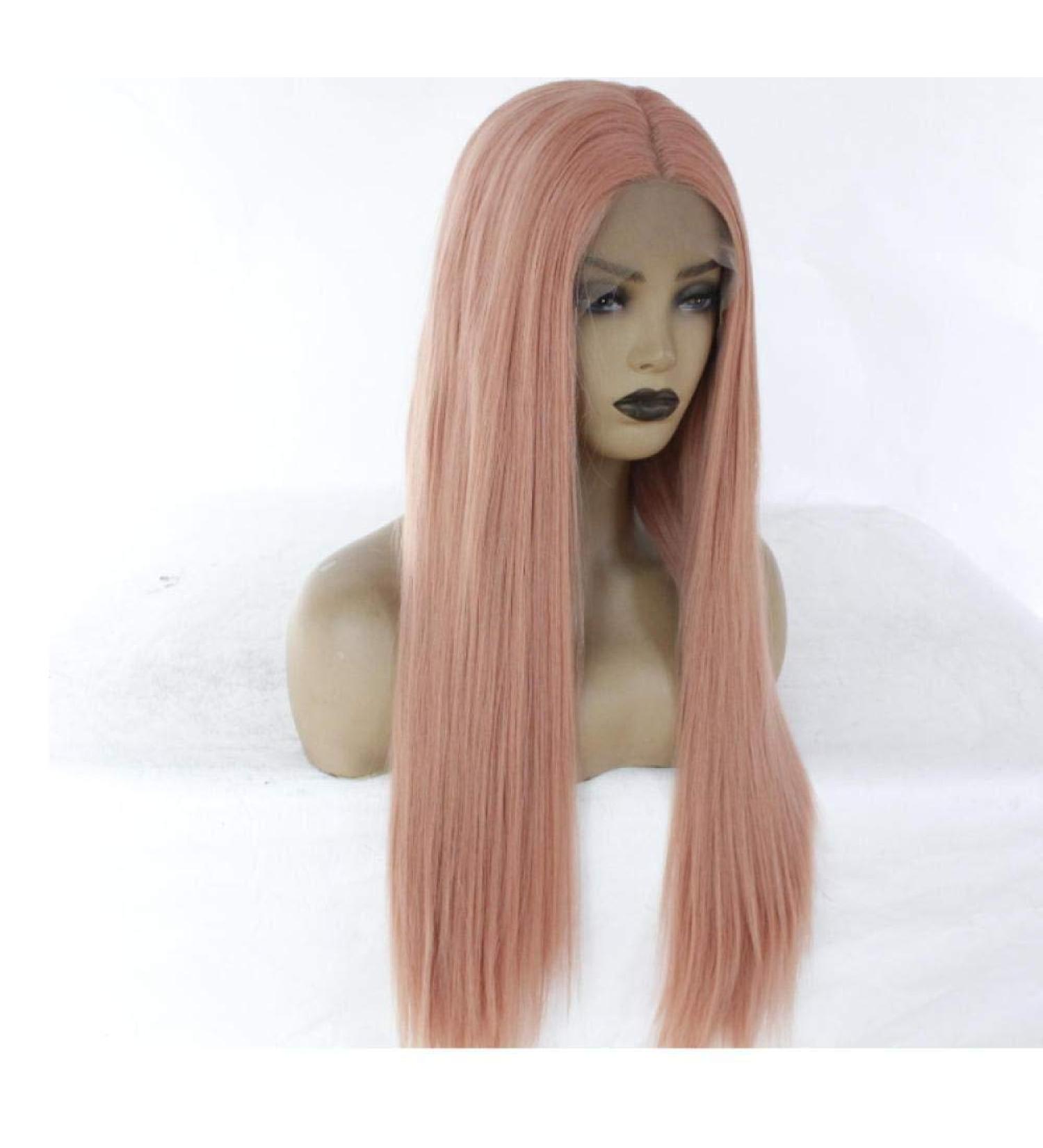 BGHJUE N Pink Long Straight Synthetic Wig with Side Fringe - High Density Glueless 50% Human Hair Wigs for Women - Buy Online on GoSupps.com