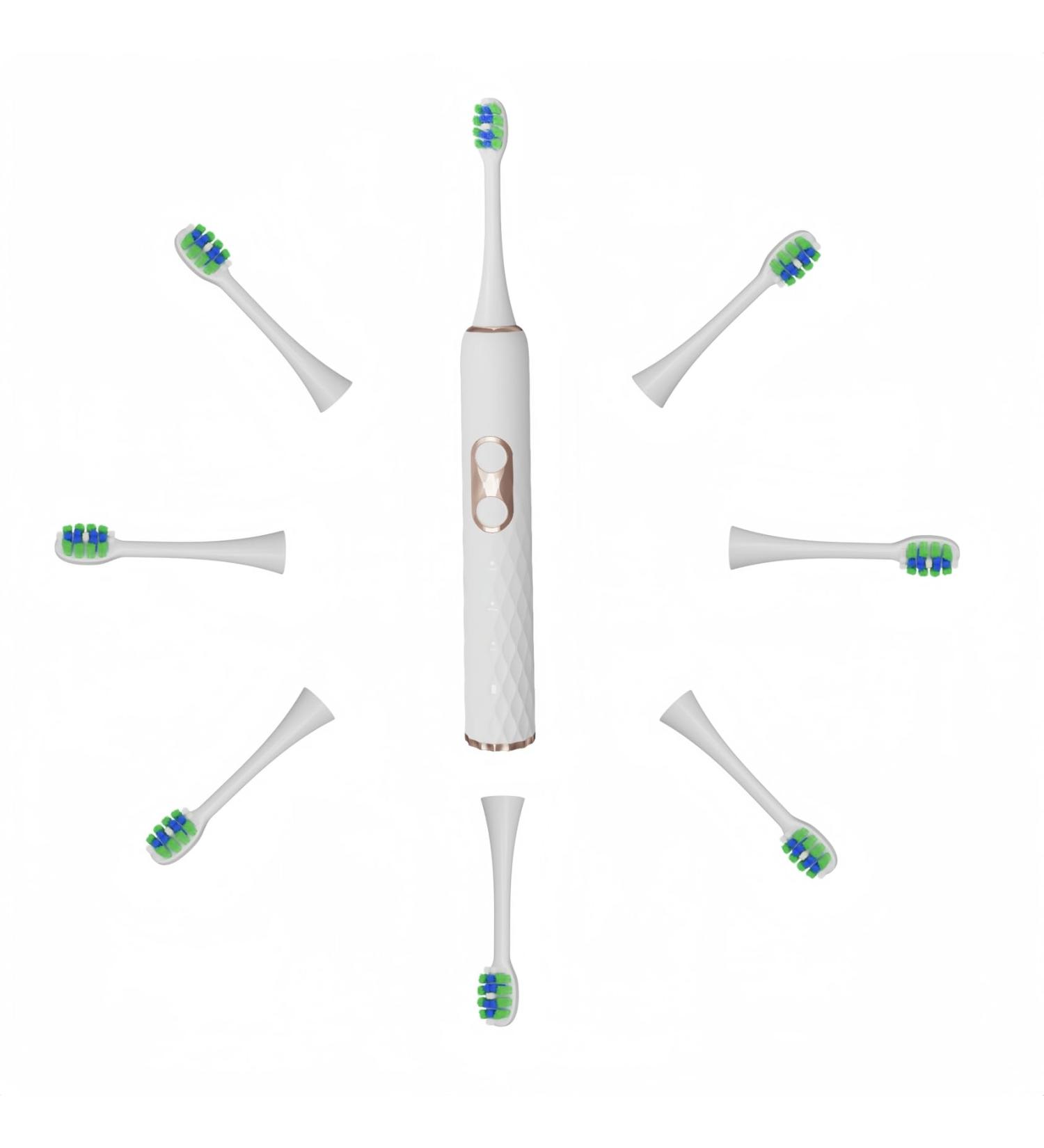M6 Electric Toothbrush - 8 Brush Heads 9 Modes 2 Min Smart Timer 60 Days Battery - Rechargeable Sonic Whitening Toothbrush for Adults & Kids - White - Buy Online on GoSupps.com