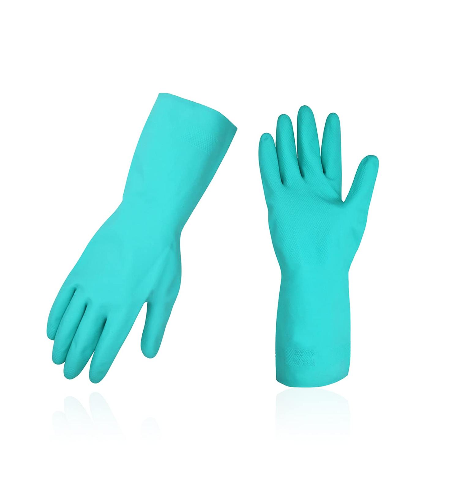 VGO 3 Pairs Reusable Household Gloves - Nitrile Latex-Free Waterproof Kitchen & Gardening Cleaning Gloves (NT2141) in Green - International Shipping - Buy Online on GoSupps.com
