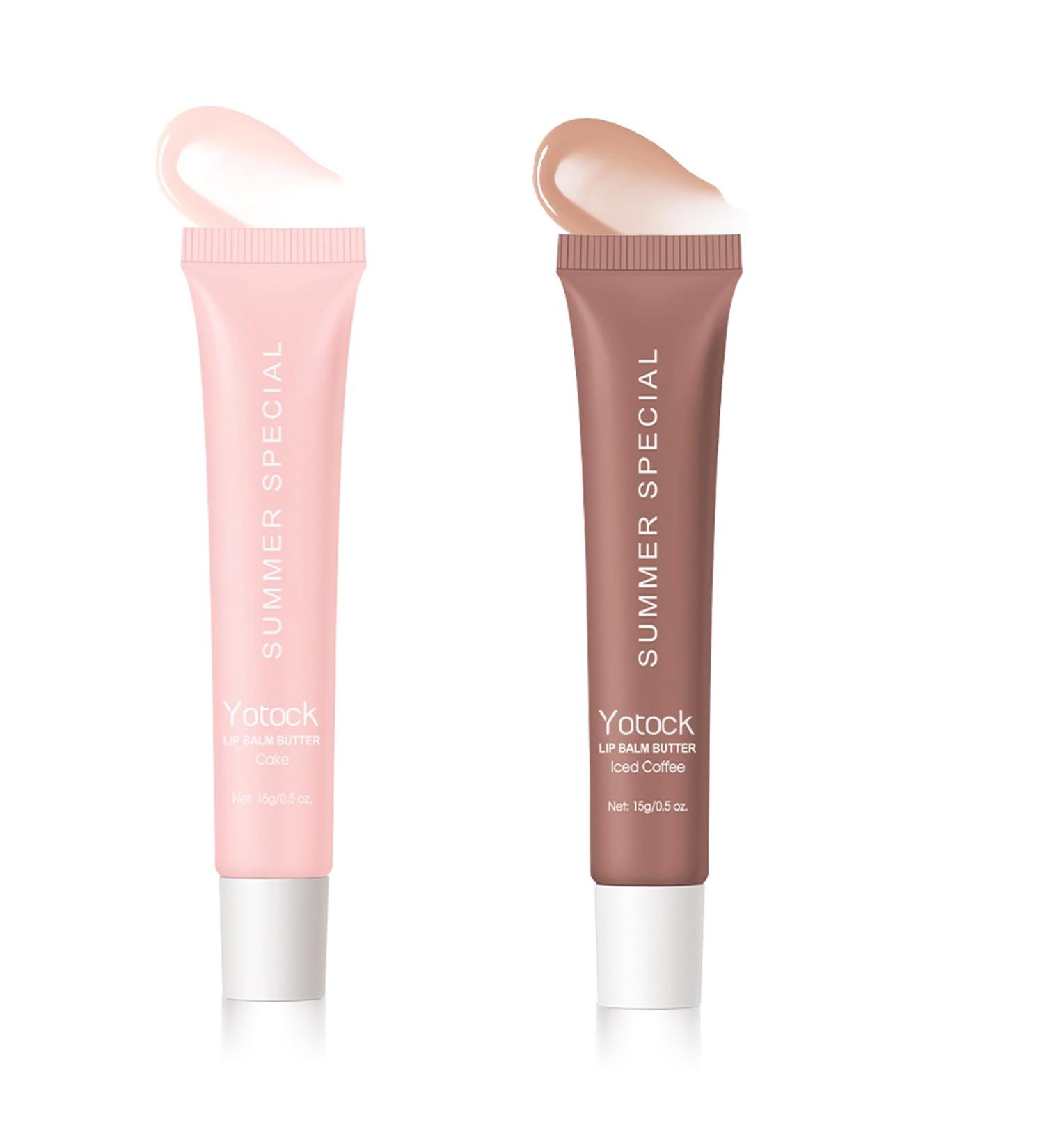 2 PCS Summer Lip Glossy Butter Balm Set Tinted Lip Balm Long-Lasting Hydrating and Moisturizer Glitter Lip Glossy Soften Dry Lips and Lip Care Christmas Birthdays Gifts for Women and Teen Girls cake iced coffee - Buy Online on GoSupps.com