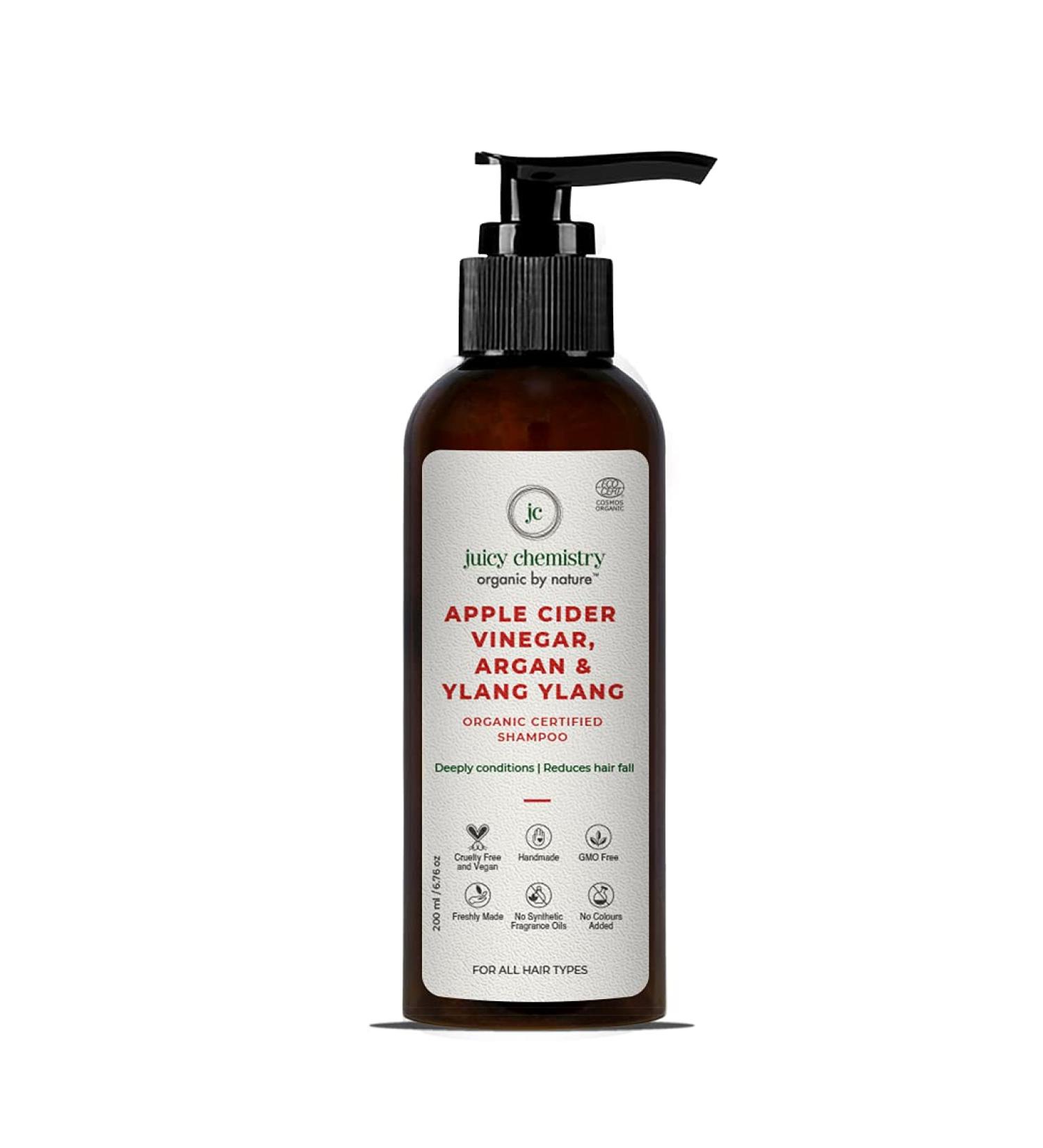 Juicy Chemistry Organic Shampoo for Women - Deep Conditioning Hair Loss Control with Apple Cider Vinegar Argan & Ylang Ylang - 200ml - Buy Online on GoSupps.com