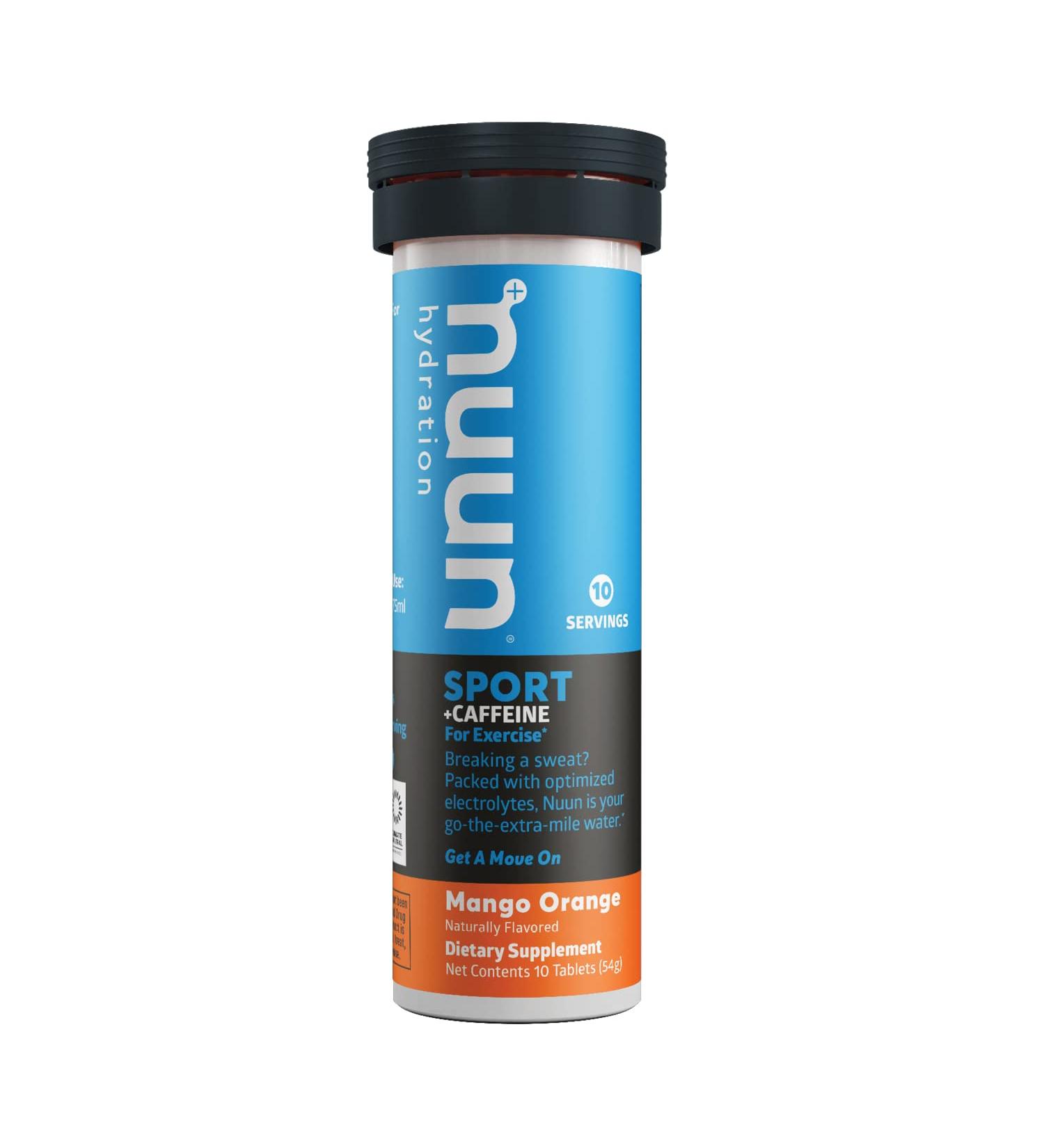 Nuun Sport + Caffeine Electrolyte Drink Tablets - Mango Orange Flavor 10 Servings - Boost Hydration & Energy for Sports - Buy Online on GoSupps.com