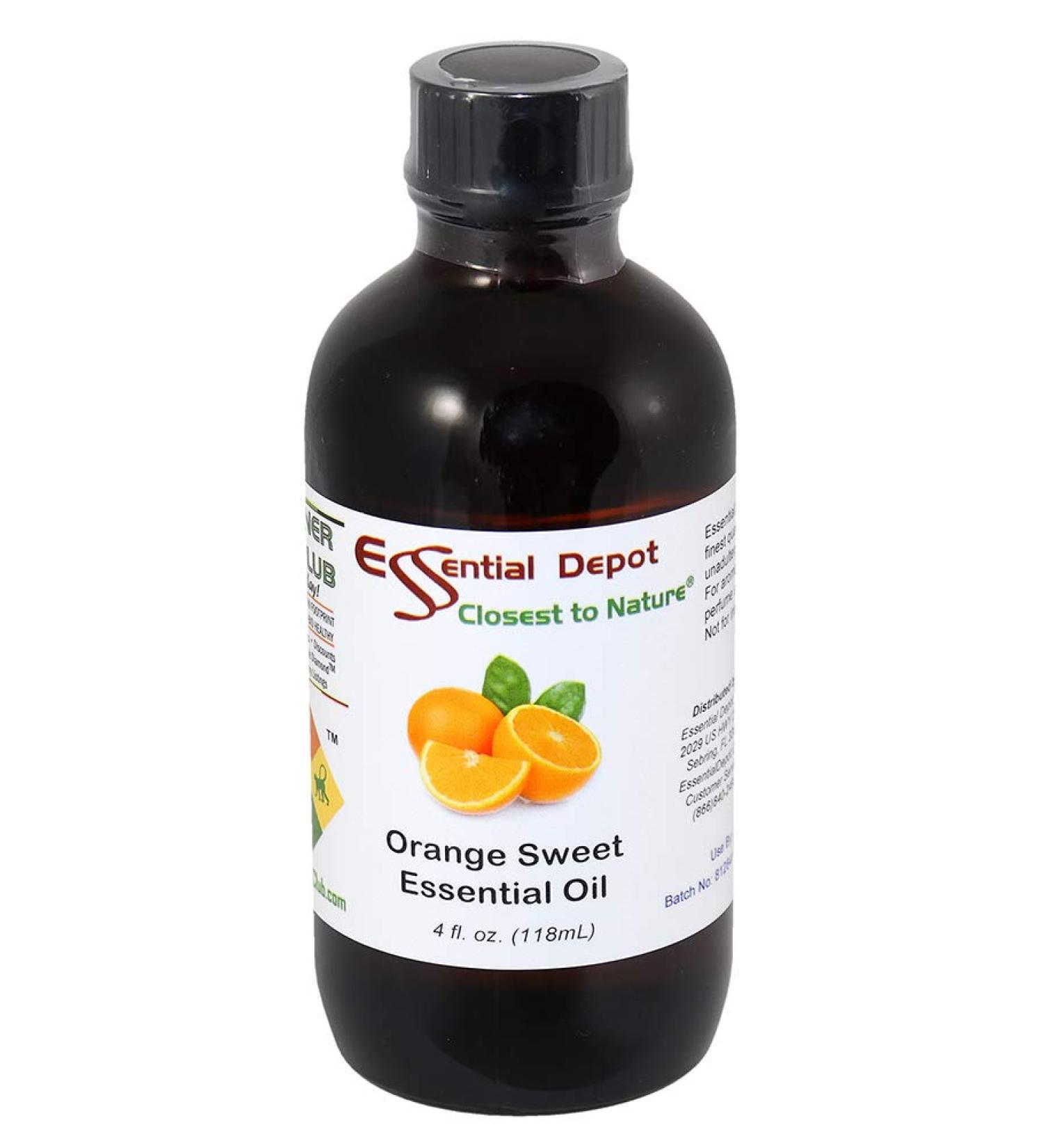 Essential Depot Orange Sweet Essential Oil - GC/MS Tested - Supplied in 4 oz. Amber Glass Bottle with Black Phenolic Cone Lined and Safety Sealed Cap - Buy Online on GoSupps.com