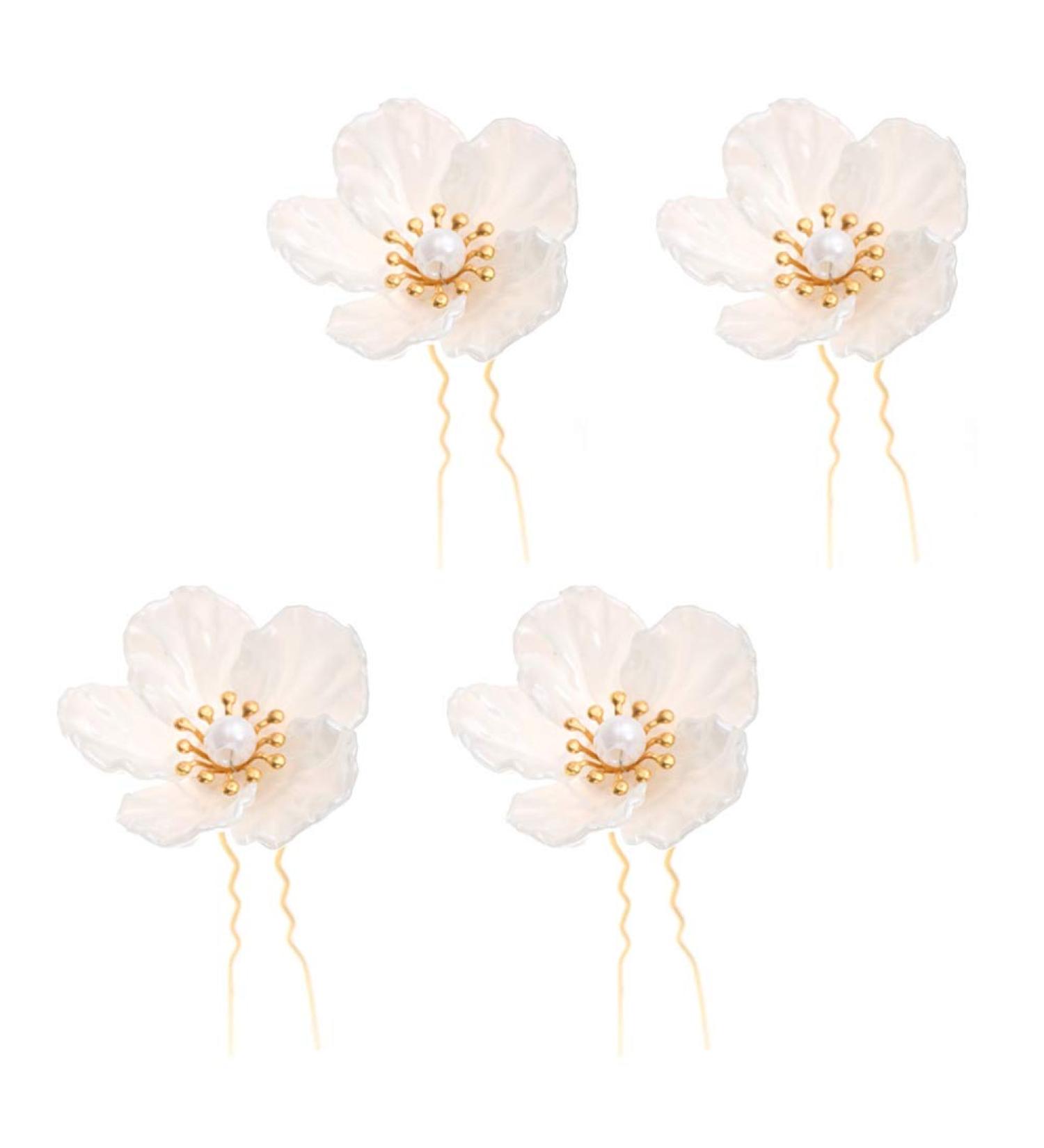Lurrose 4pcs White Camellia Hairpins & Chopsticks | Retro Hair Accessories for Costumes - International Shipping Available - Buy Online on GoSupps.com