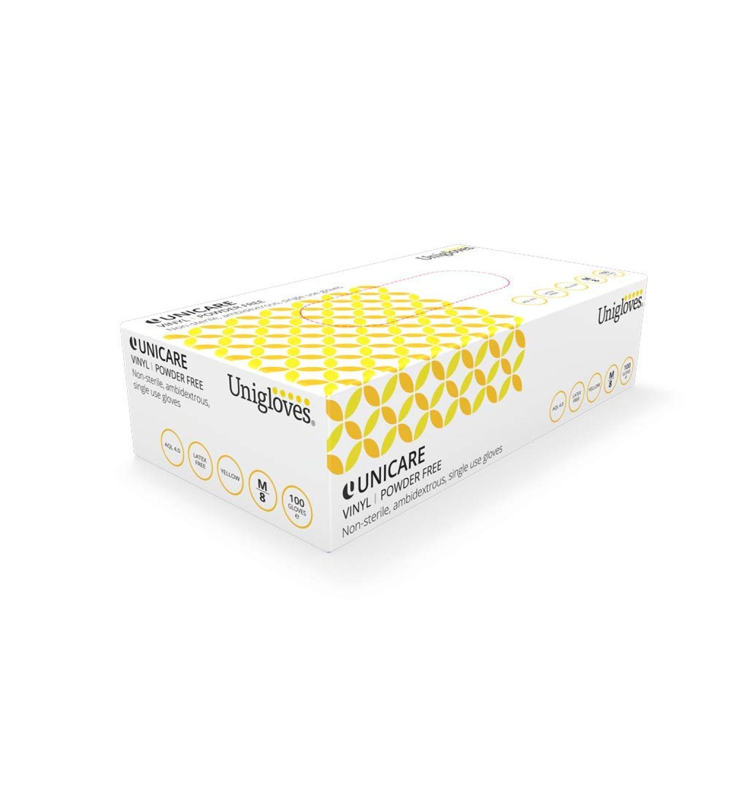 Unigloves Unicare Vinyl Disposable Gloves - Latex and Powder Free - Yellow, Medium (Box of 100) | GS0103 - Buy Online on GoSupps.com