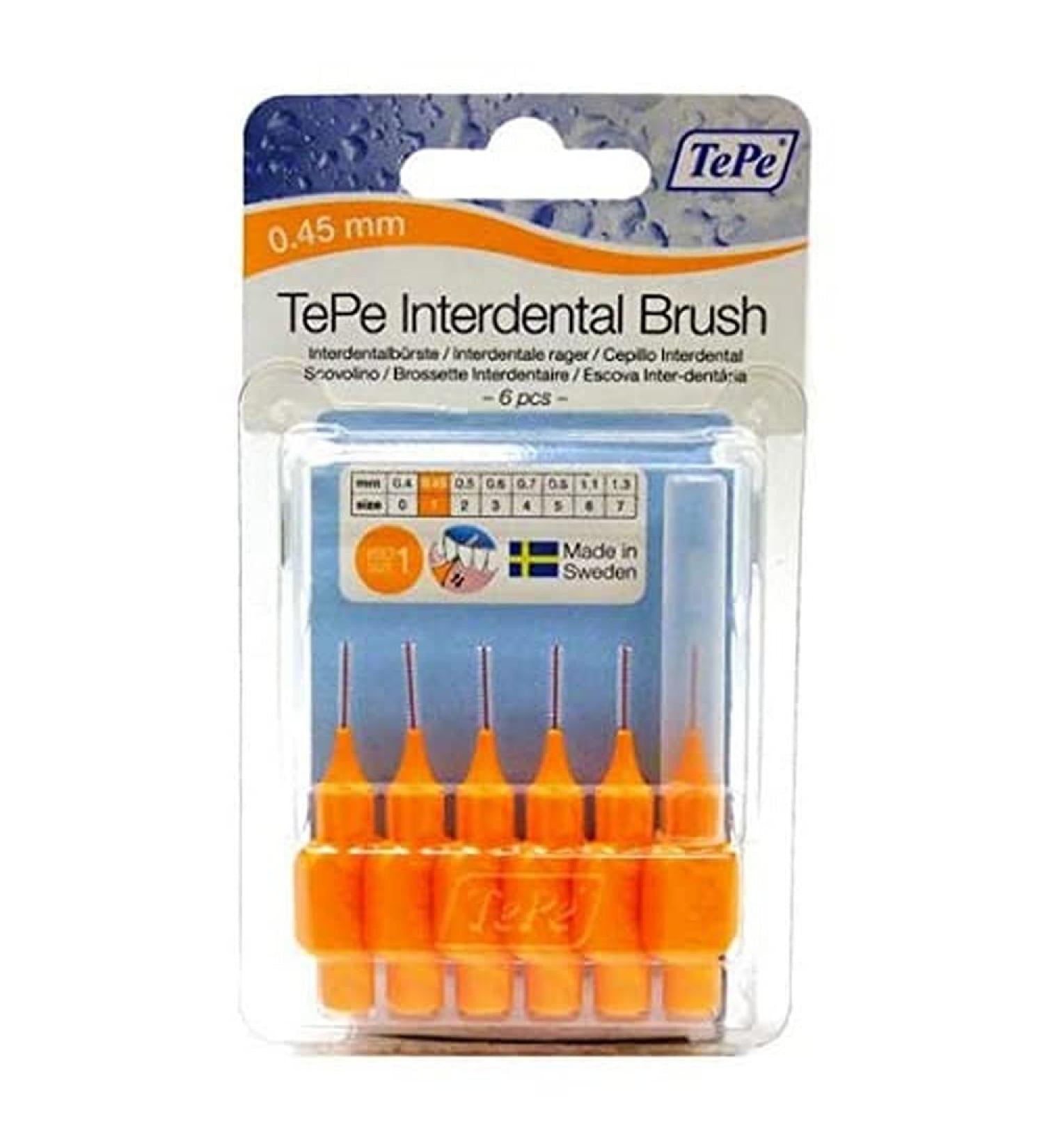 TePe blistPack interdental brushes orange 0.45 mm 1 pack 6 pieces Orange 6 pieces (1 pack)