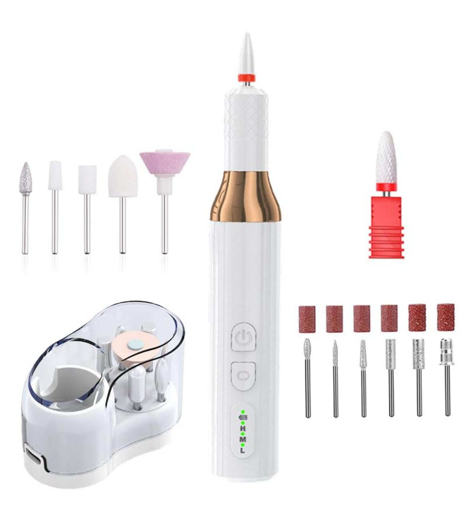Electric Cordless Manicure sets Electric Nail Drill kit 12 in 1 Electric Nail drill 3 Adjustable Speeds 18000 RPM 12 Drill Bits Rechargeable Electric Manicure & Pedicure Kit for Acrylic Nails Gel. Design for Home Travel Gifts white - Buy Online on GoSupps.com
