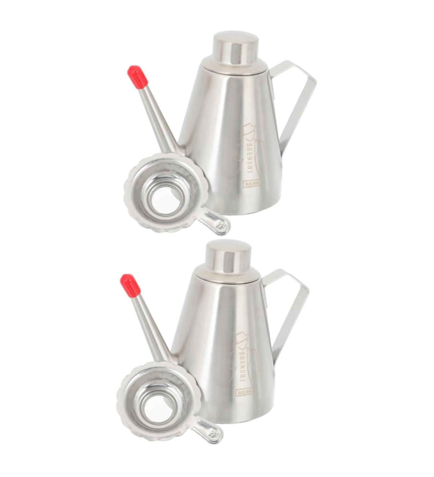 Zerodeko 2pcs Stainless Steel Oil Pot Stainless Steel Container Kitchen Sauce Bottle Oil Container Practical Oil Dispenser Grease Filter Olive Oil Dispenser Bottle Seasoning Washable 16x14cmx2pcs Silverx2pcs - Buy Online on GoSupps.com