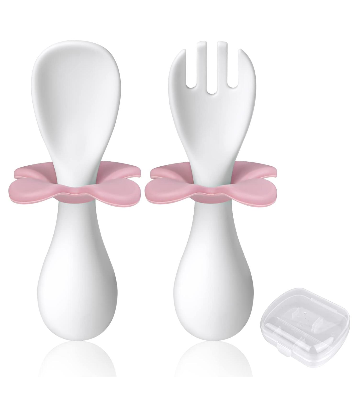 Vicloon Baby Fork and Spoon Set - Toddler Utensils for Self Feeding - White Flowers Design - Buy Online on GoSupps.com