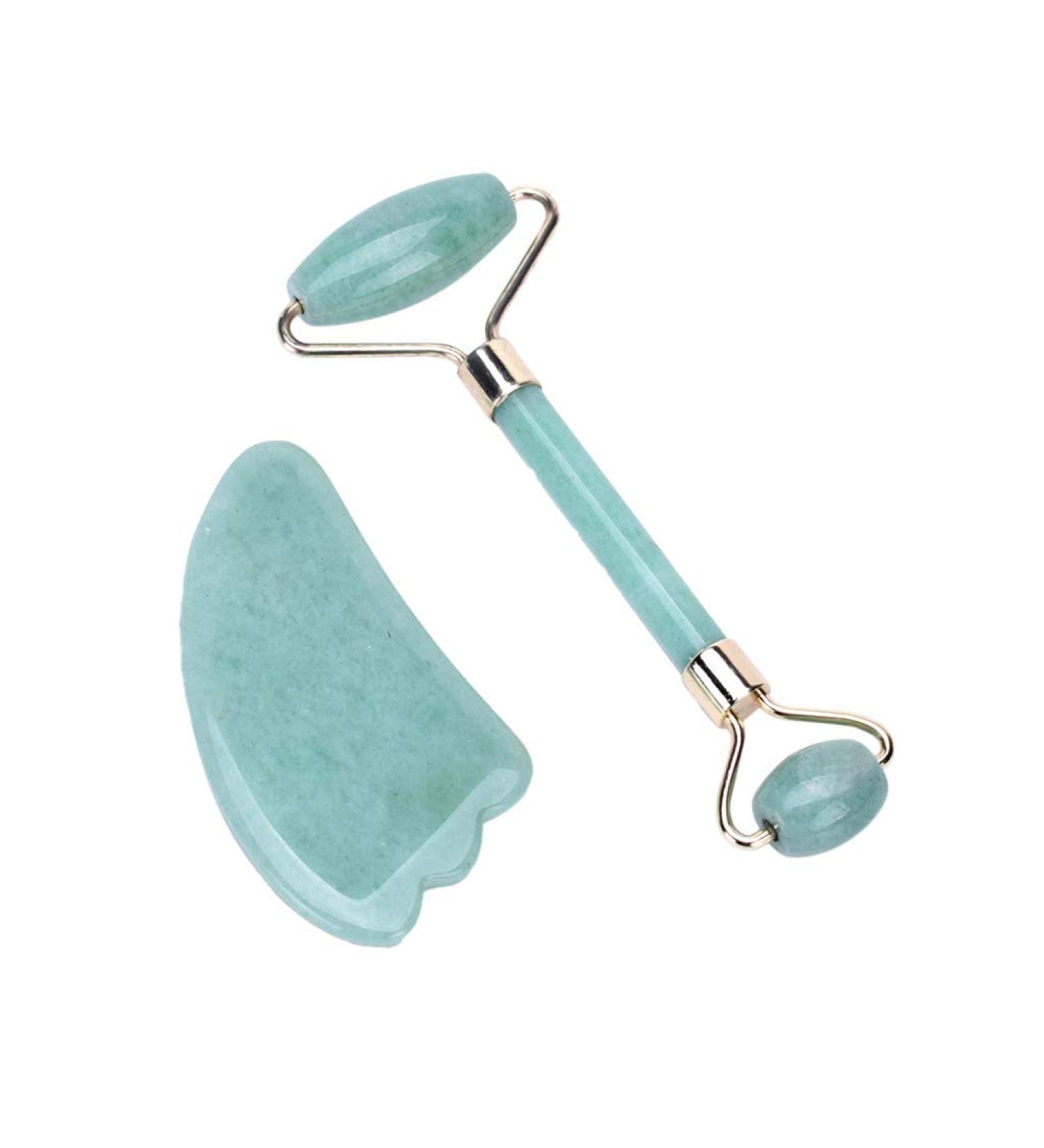 Jade Roller & Gua Sha Set Jade Roller for Face Gua Sha Facial Tools Anti Aging Jade Roller- Green Quartz Skin Care Tools for Face Massager Body Eyes Neck Skin Tightening(Green) - Buy Online on GoSupps.com