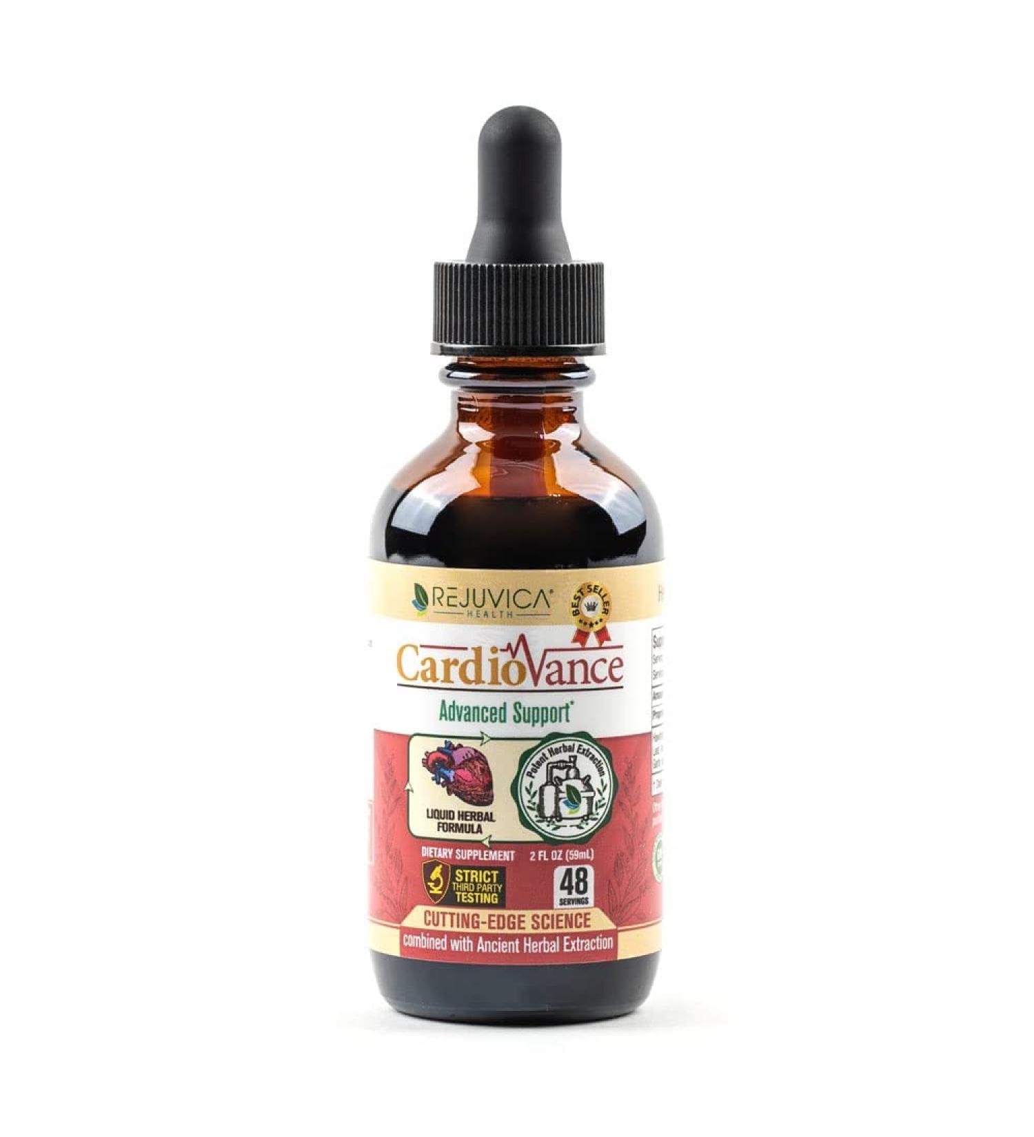CardioVance Heart Support Supplement - Liquid Delivery for Better Absorption - Hawthorne, Hibiscus, Arjuna, Olive Leaf & More | Rejuvica Health - Buy Online on GoSupps.com